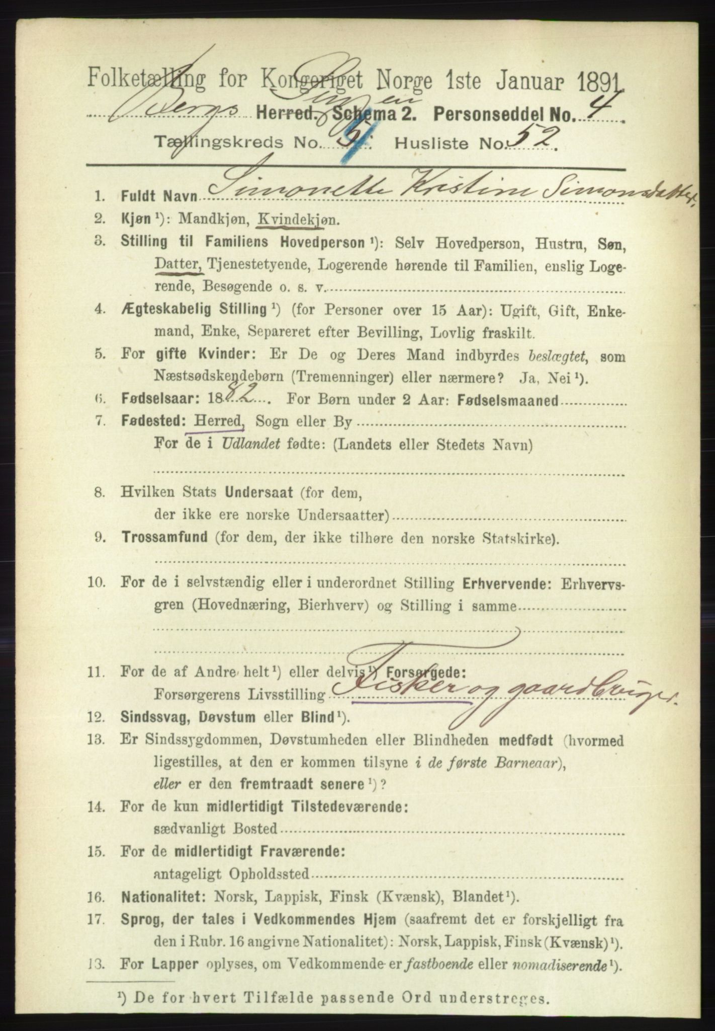 RA, 1891 census for 1929 Berg, 1891, p. 2020