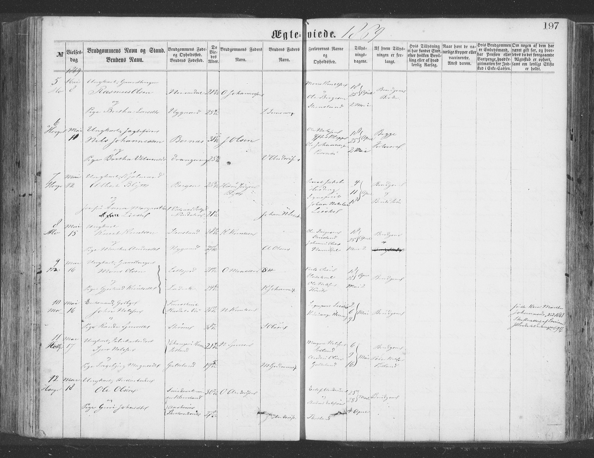 Hosanger sokneprestembete, SAB/A-75801/H/Haa: Parish register (official) no. A 9, 1864-1876, p. 197