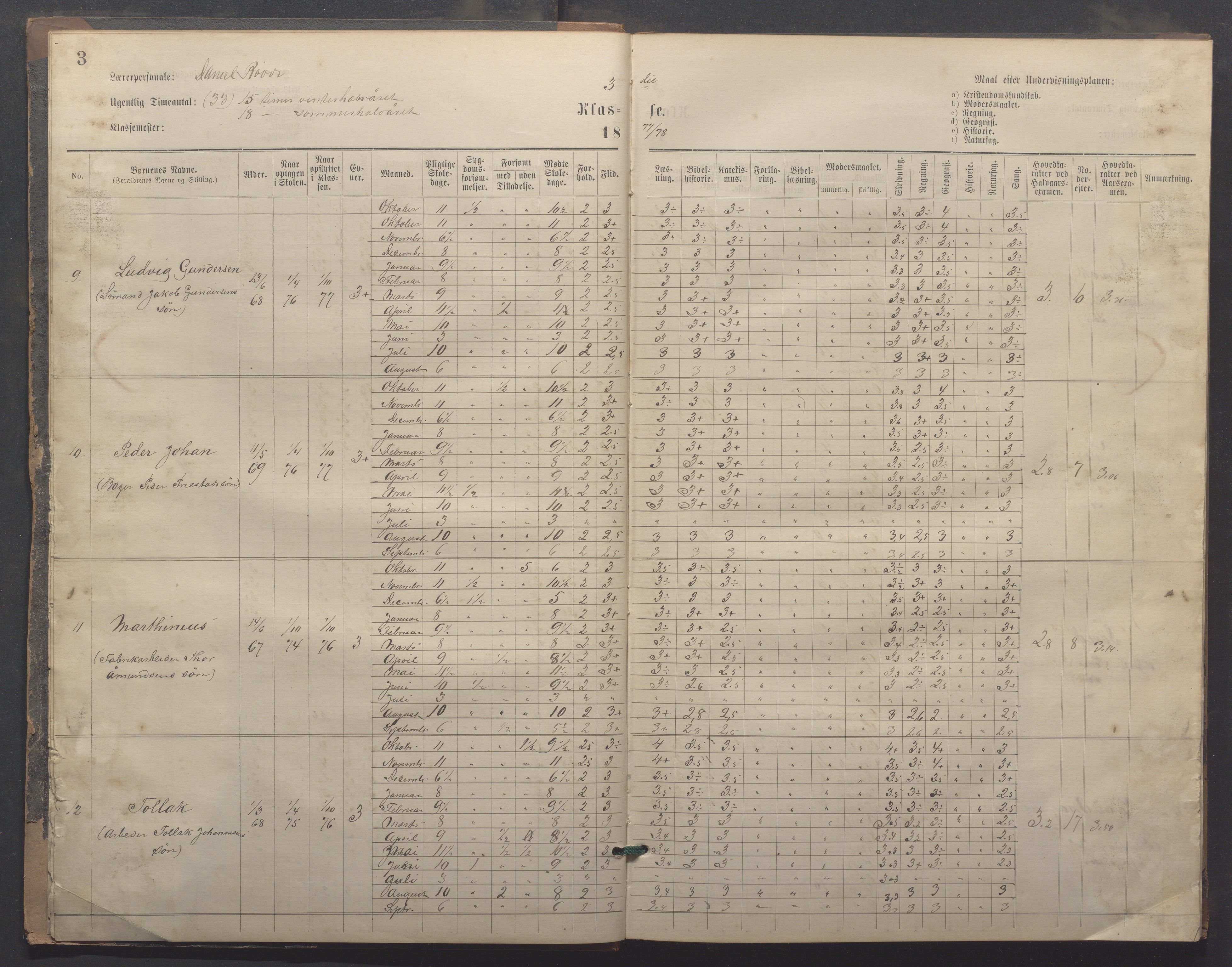 Egersund kommune (Ladested) - Egersund almueskole/folkeskole, IKAR/K-100521/H/L0020: Skoleprotokoll - Almueskolen, 3./4. klasse, 1878-1887, p. 3