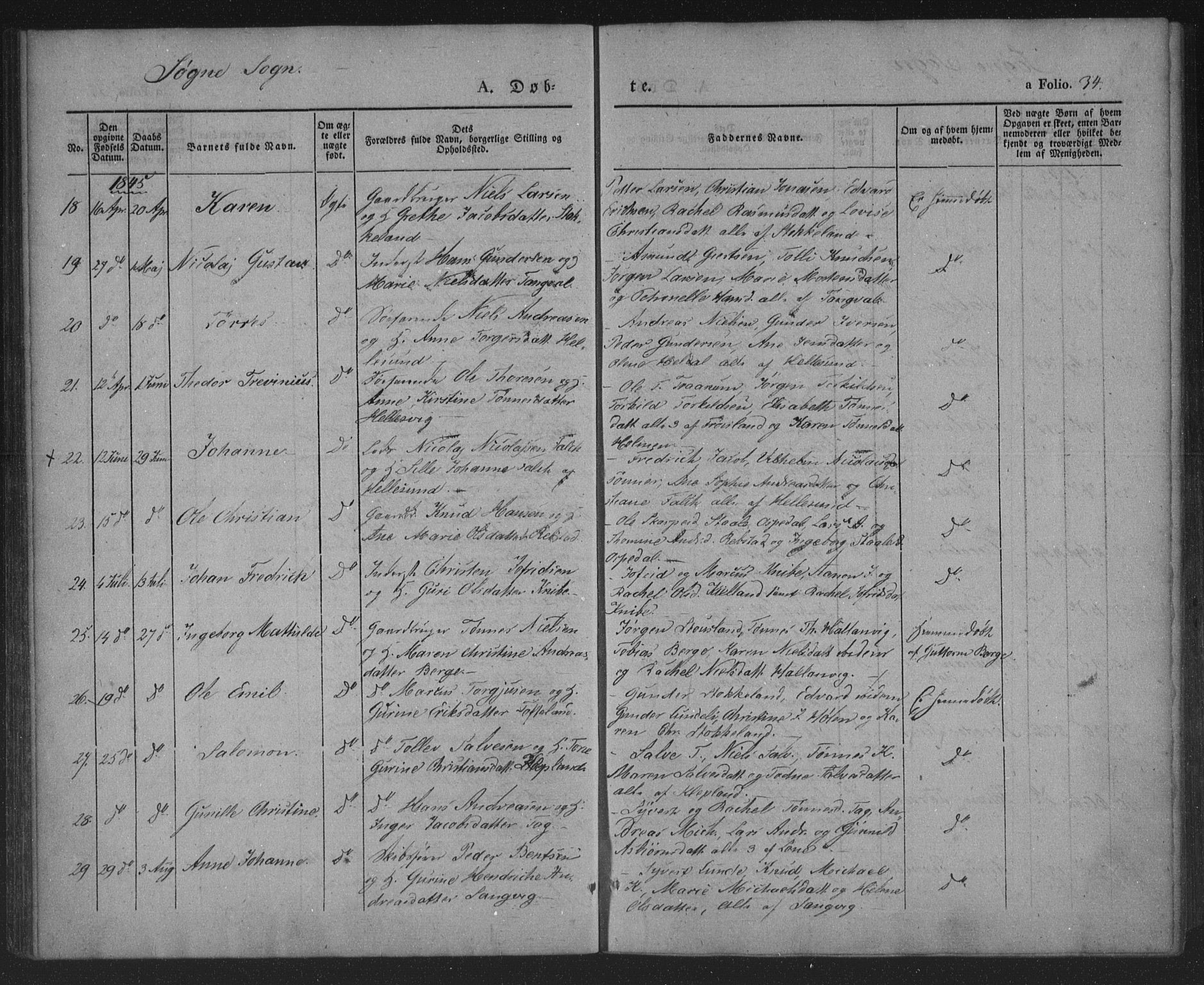 Søgne sokneprestkontor, AV/SAK-1111-0037/F/Fa/Fab/L0009: Parish register (official) no. A 9, 1838-1853, p. 34