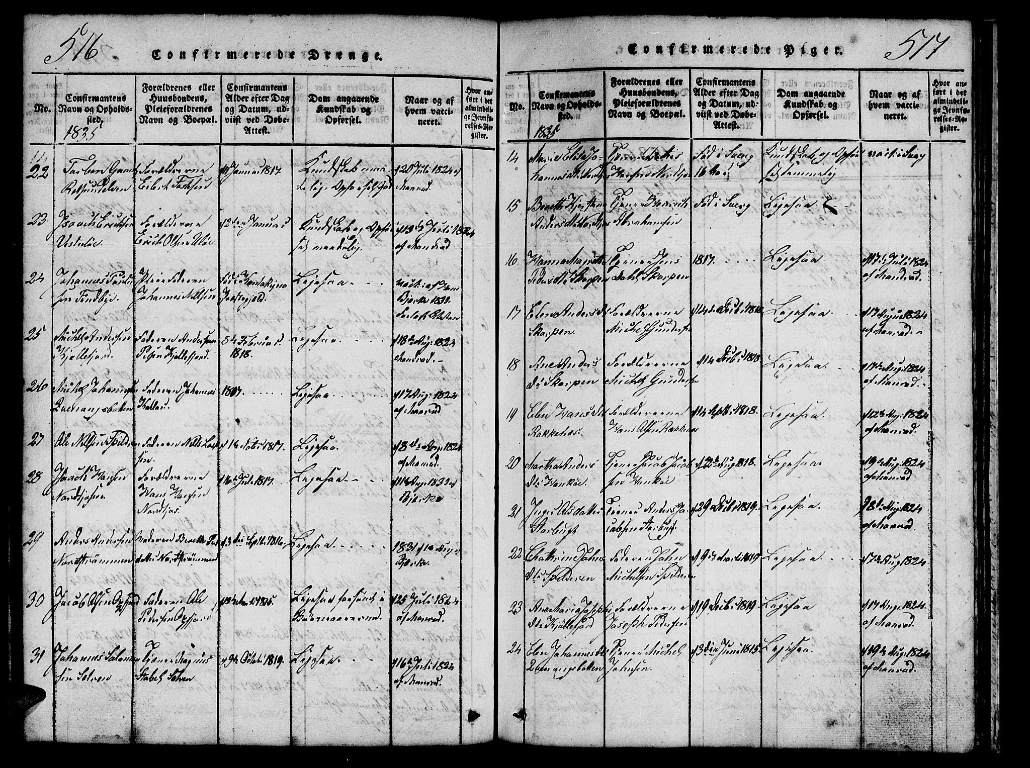 Skjervøy sokneprestkontor, AV/SATØ-S-1300/H/Ha/Hab/L0001klokker: Parish register (copy) no. 1, 1825-1838, p. 516-517