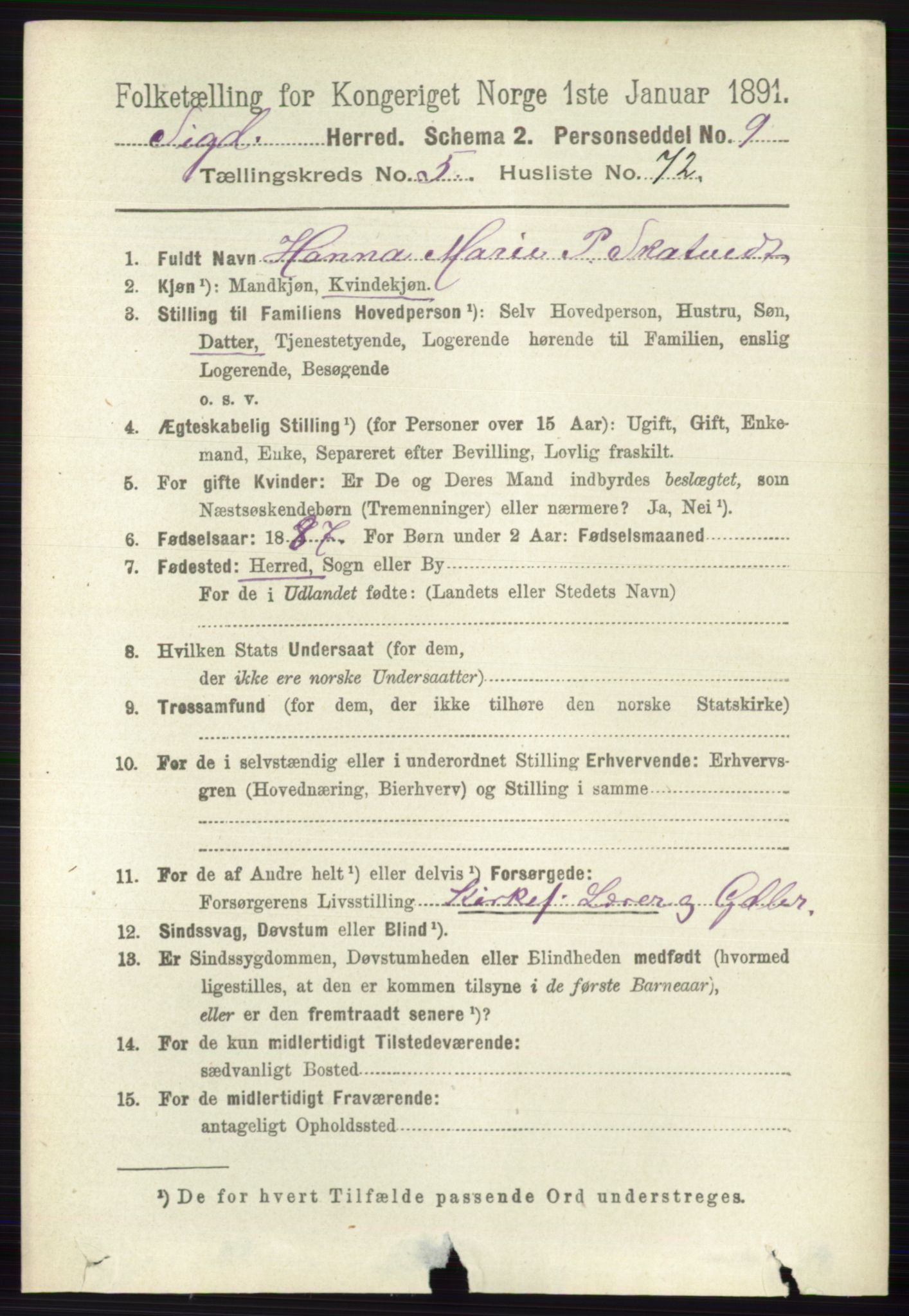 RA, 1891 census for 0621 Sigdal, 1891, p. 2378