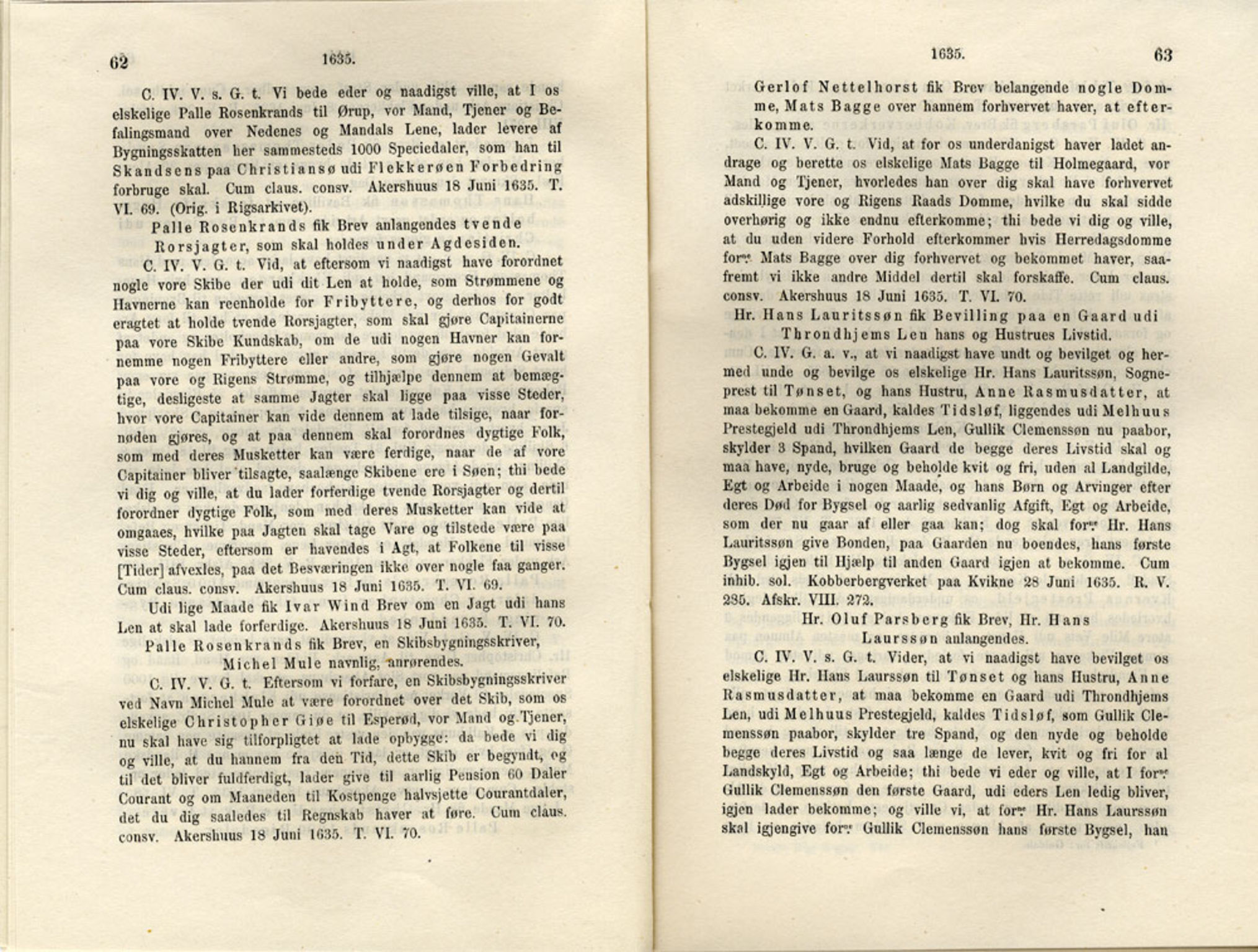 Publikasjoner utgitt av Det Norske Historiske Kildeskriftfond, PUBL/-/-/-: Norske Rigs-Registranter, bind 7, 1635-1640, p. 62-63
