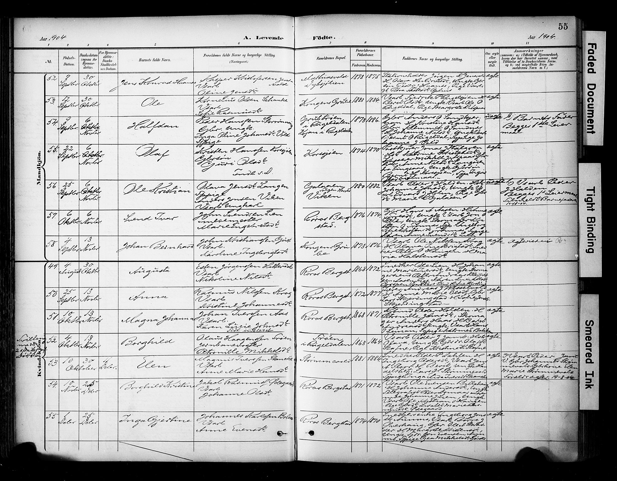 Ministerialprotokoller, klokkerbøker og fødselsregistre - Sør-Trøndelag, AV/SAT-A-1456/681/L0936: Parish register (official) no. 681A14, 1899-1908, p. 55