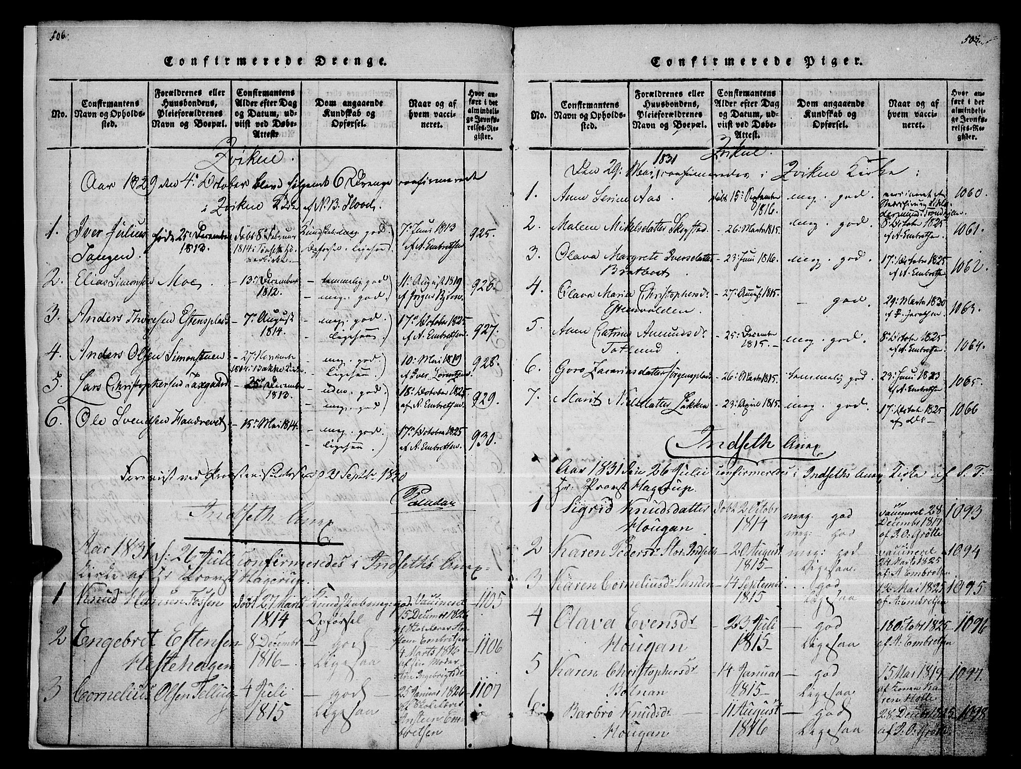 Kvikne prestekontor, SAH/PREST-064/H/Ha/Haa/L0004: Parish register (official) no. 4, 1815-1840, p. 506-507
