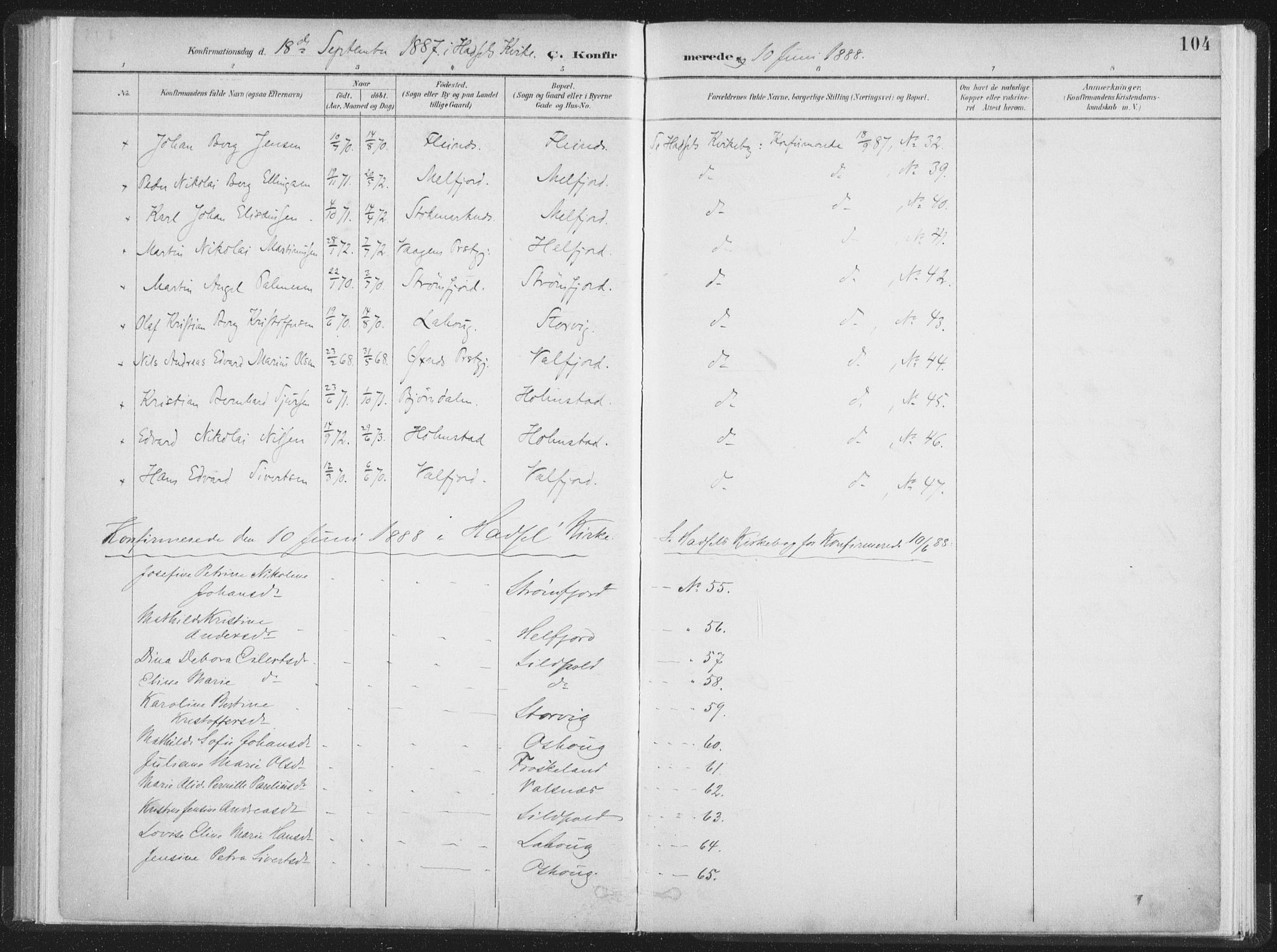 Ministerialprotokoller, klokkerbøker og fødselsregistre - Nordland, AV/SAT-A-1459/890/L1286: Parish register (official) no. 890A01, 1882-1902, p. 104