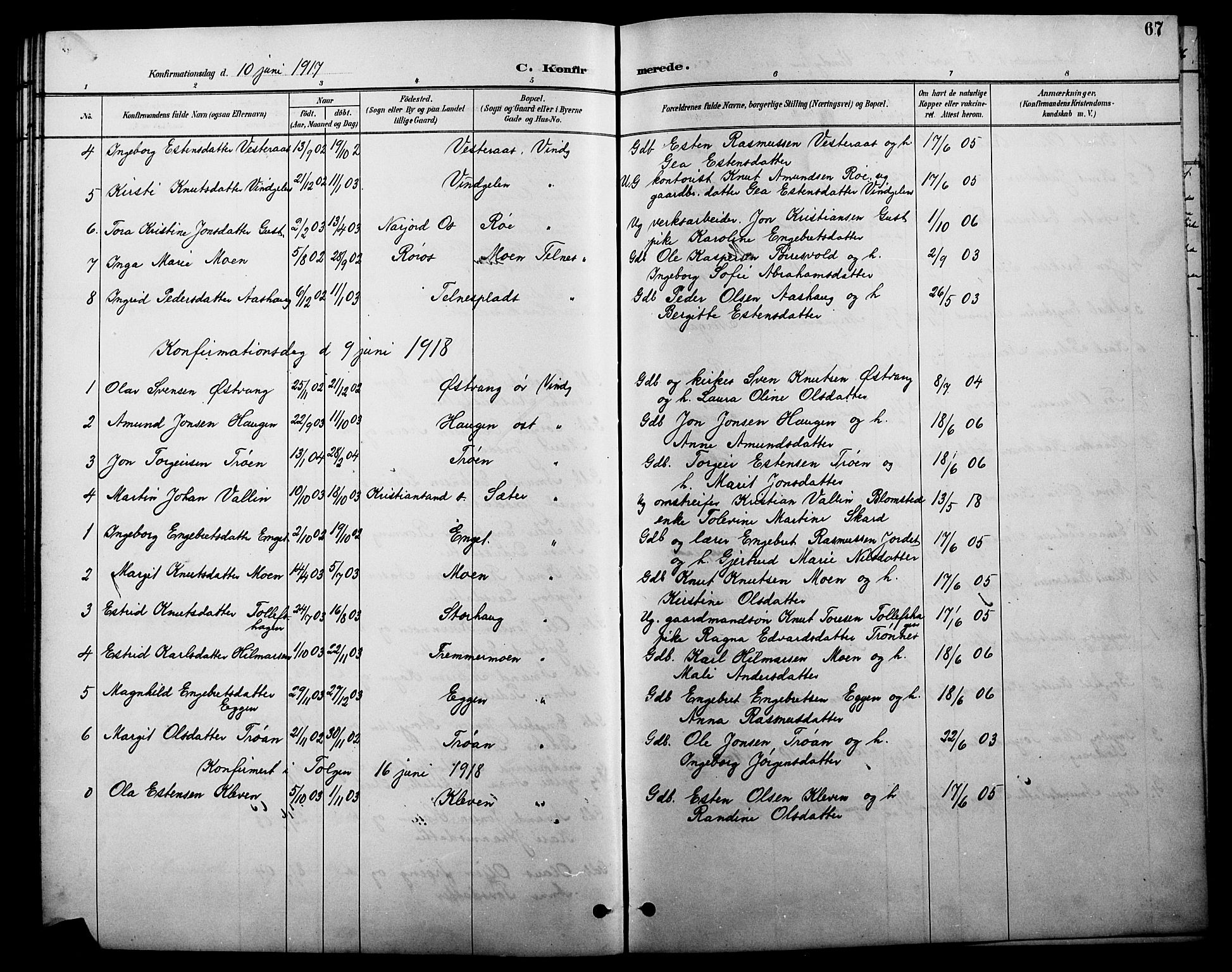 Tolga prestekontor, AV/SAH-PREST-062/L/L0010: Parish register (copy) no. 10, 1894-1918, p. 67