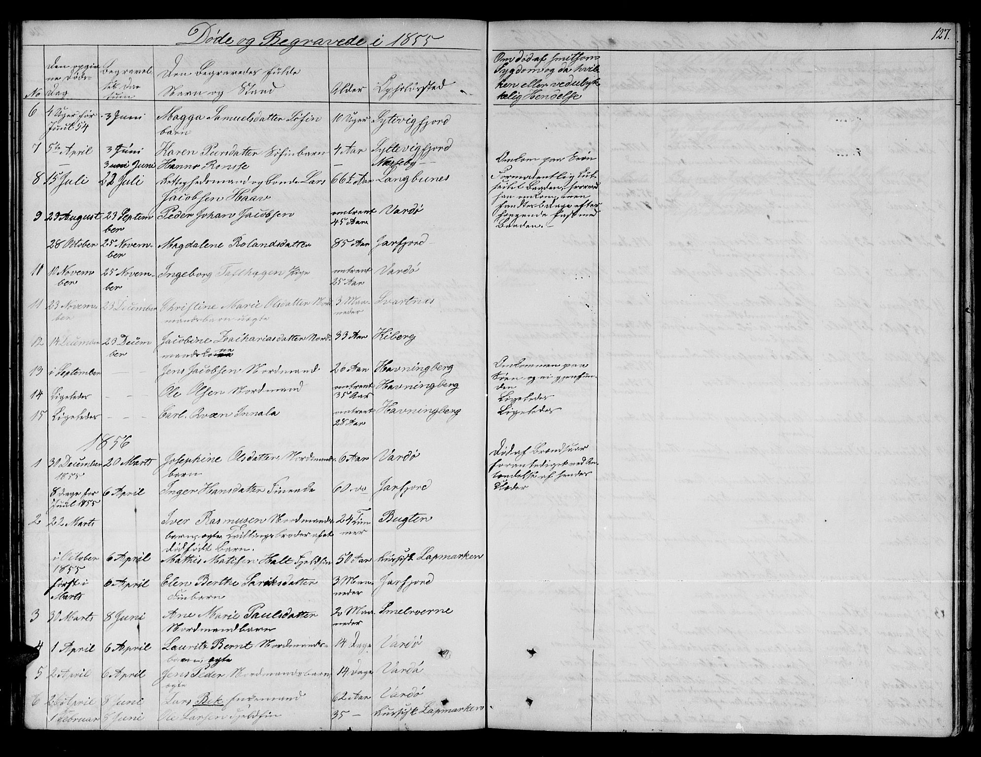 Vardø sokneprestkontor, SATØ/S-1332/H/Hb/L0001klokker: Parish register (copy) no. 1, 1844-1861, p. 127
