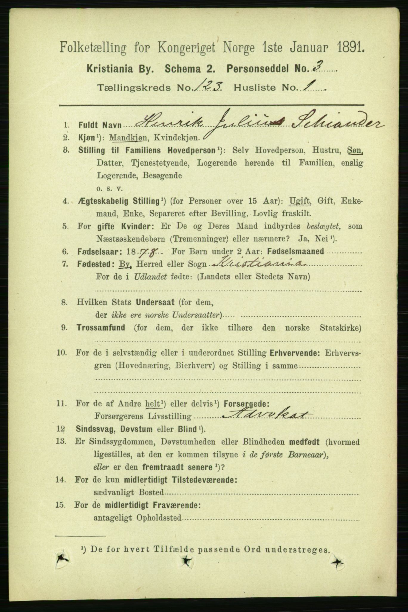 RA, 1891 census for 0301 Kristiania, 1891, p. 65108