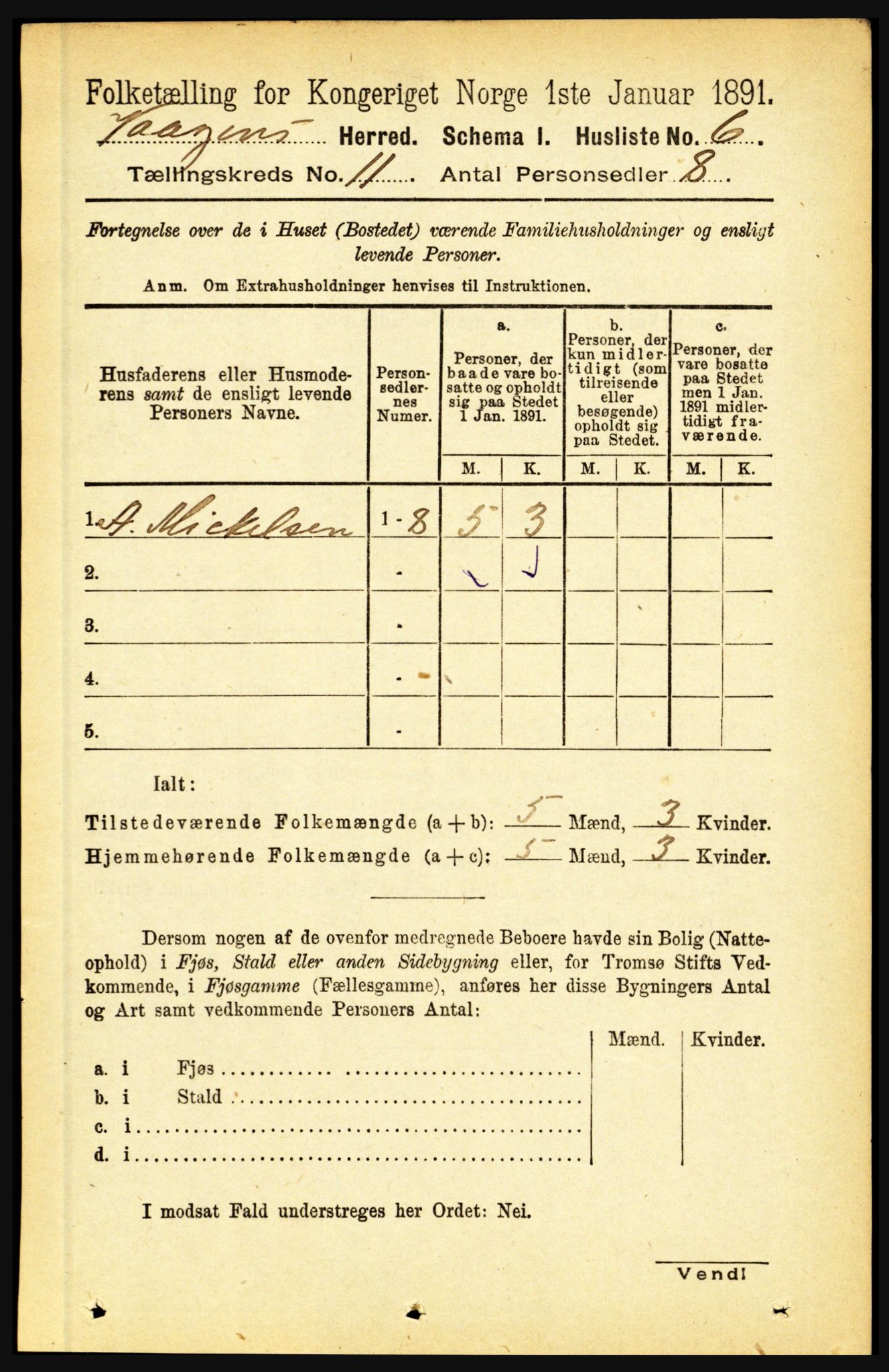 RA, 1891 census for 1865 Vågan, 1891, p. 2715