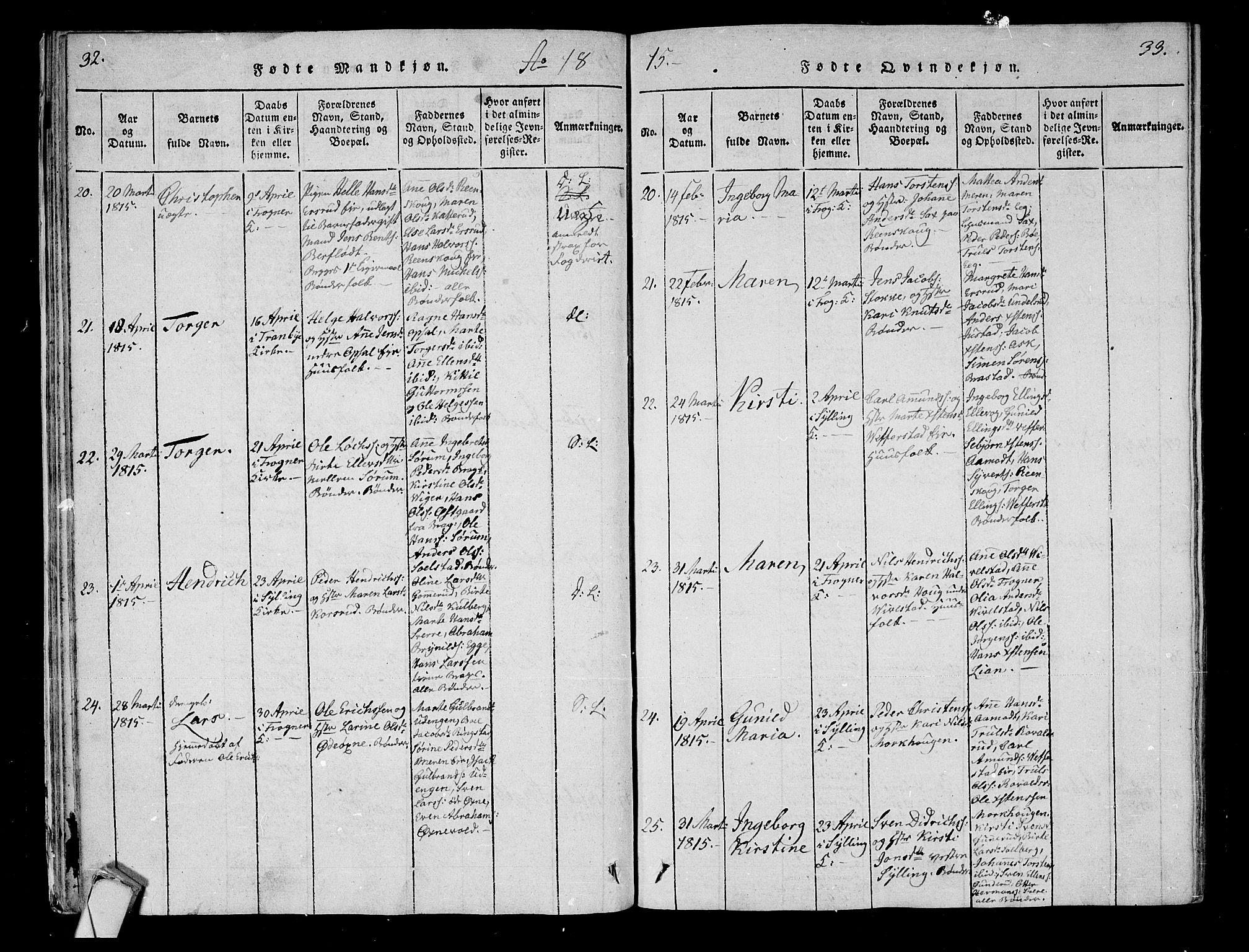 Lier kirkebøker, AV/SAKO-A-230/F/Fa/L0008: Parish register (official) no. I 8, 1813-1825, p. 32-33