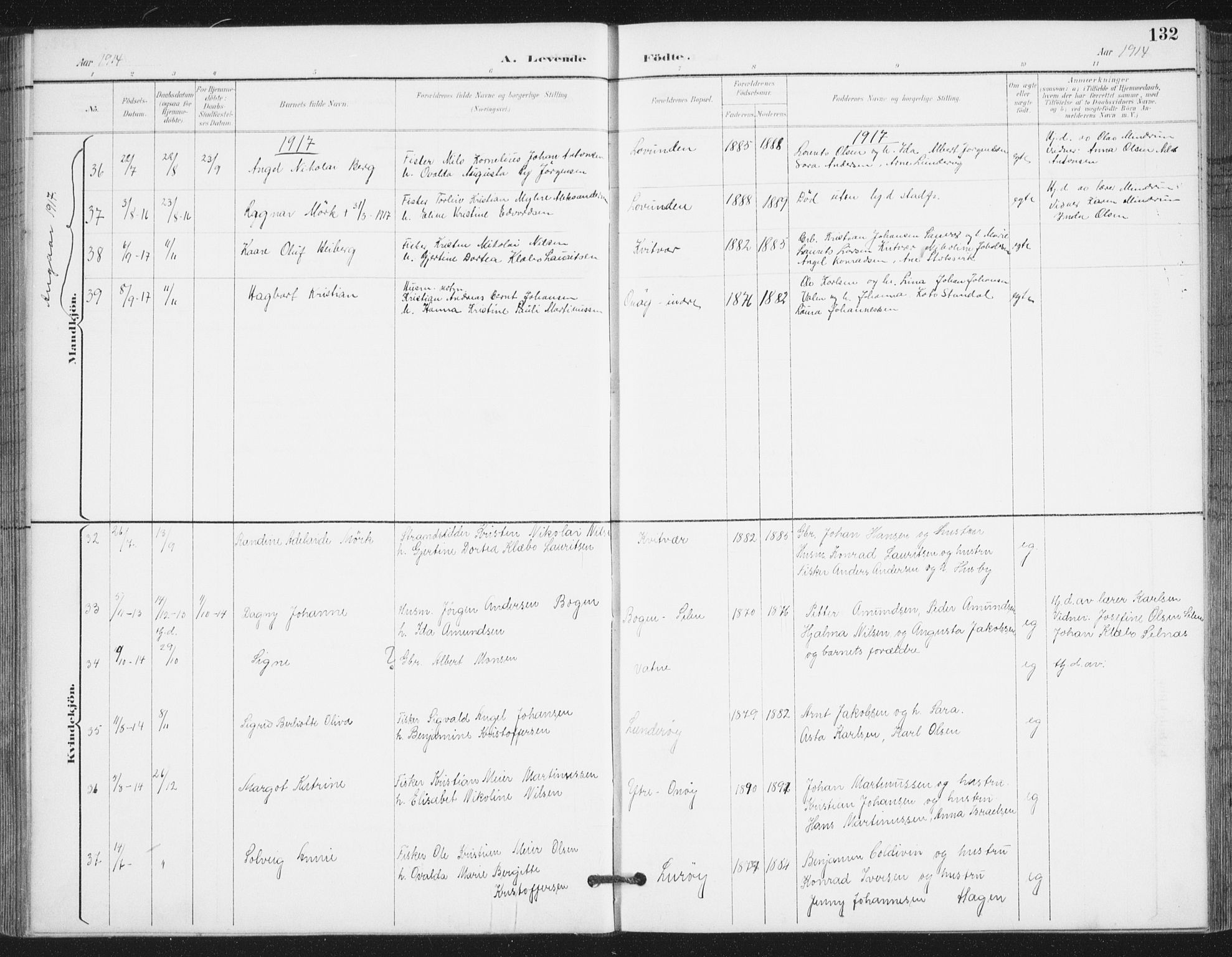 Ministerialprotokoller, klokkerbøker og fødselsregistre - Nordland, AV/SAT-A-1459/839/L0573: Parish register (copy) no. 839C03, 1892-1917, p. 132