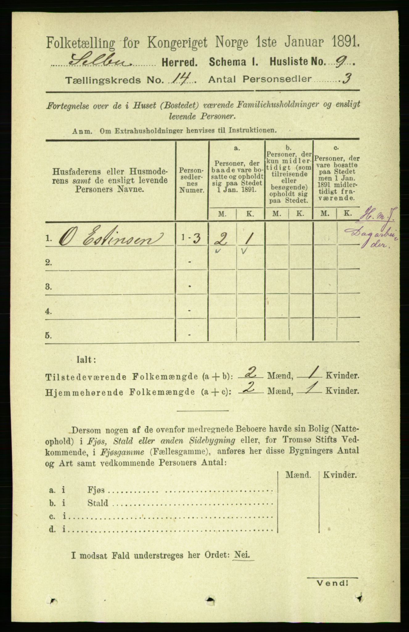 RA, 1891 census for 1664 Selbu, 1891, p. 5024