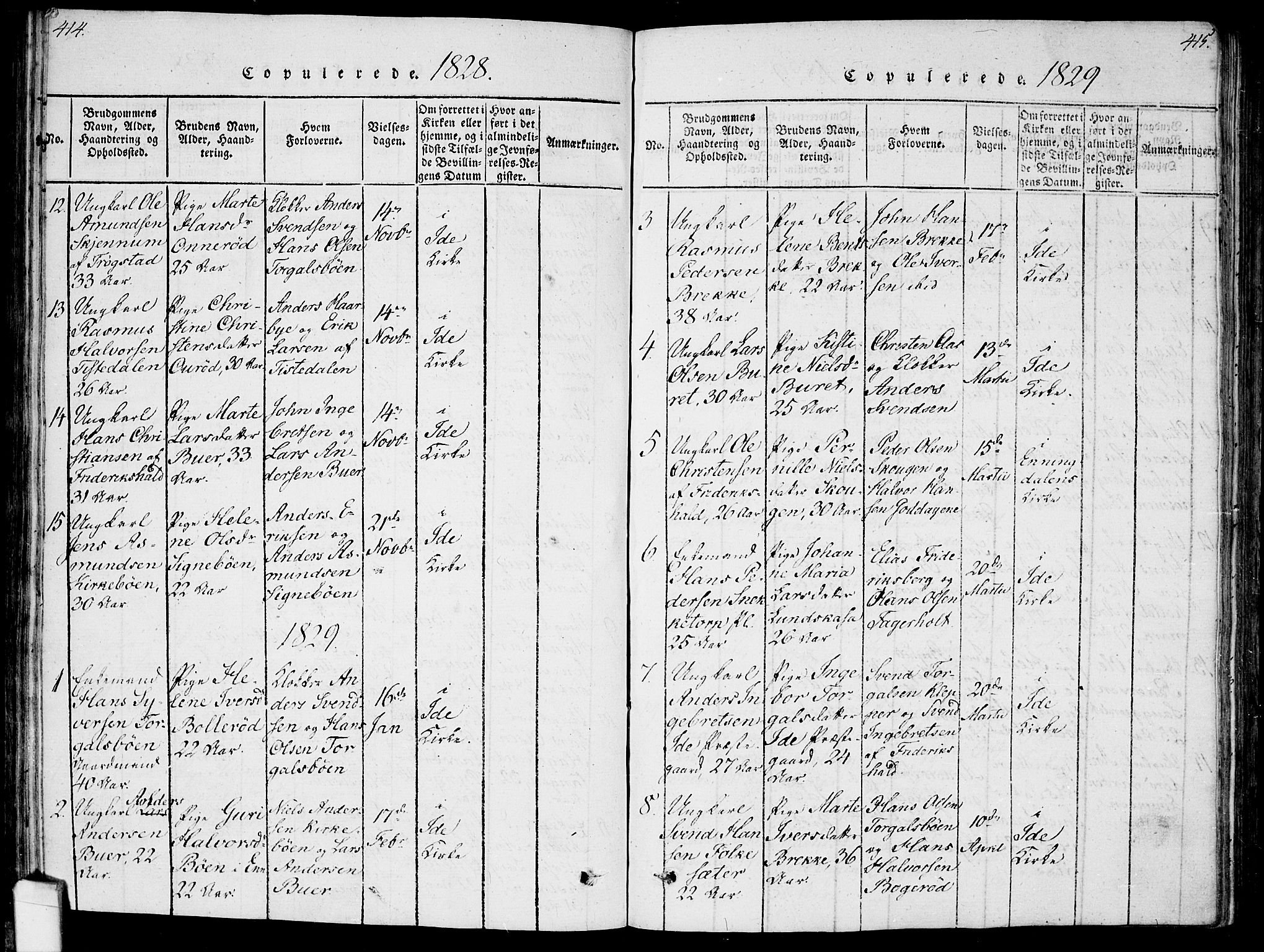 Idd prestekontor Kirkebøker, AV/SAO-A-10911/F/Fc/L0002: Parish register (official) no. III 2, 1815-1831, p. 414-415