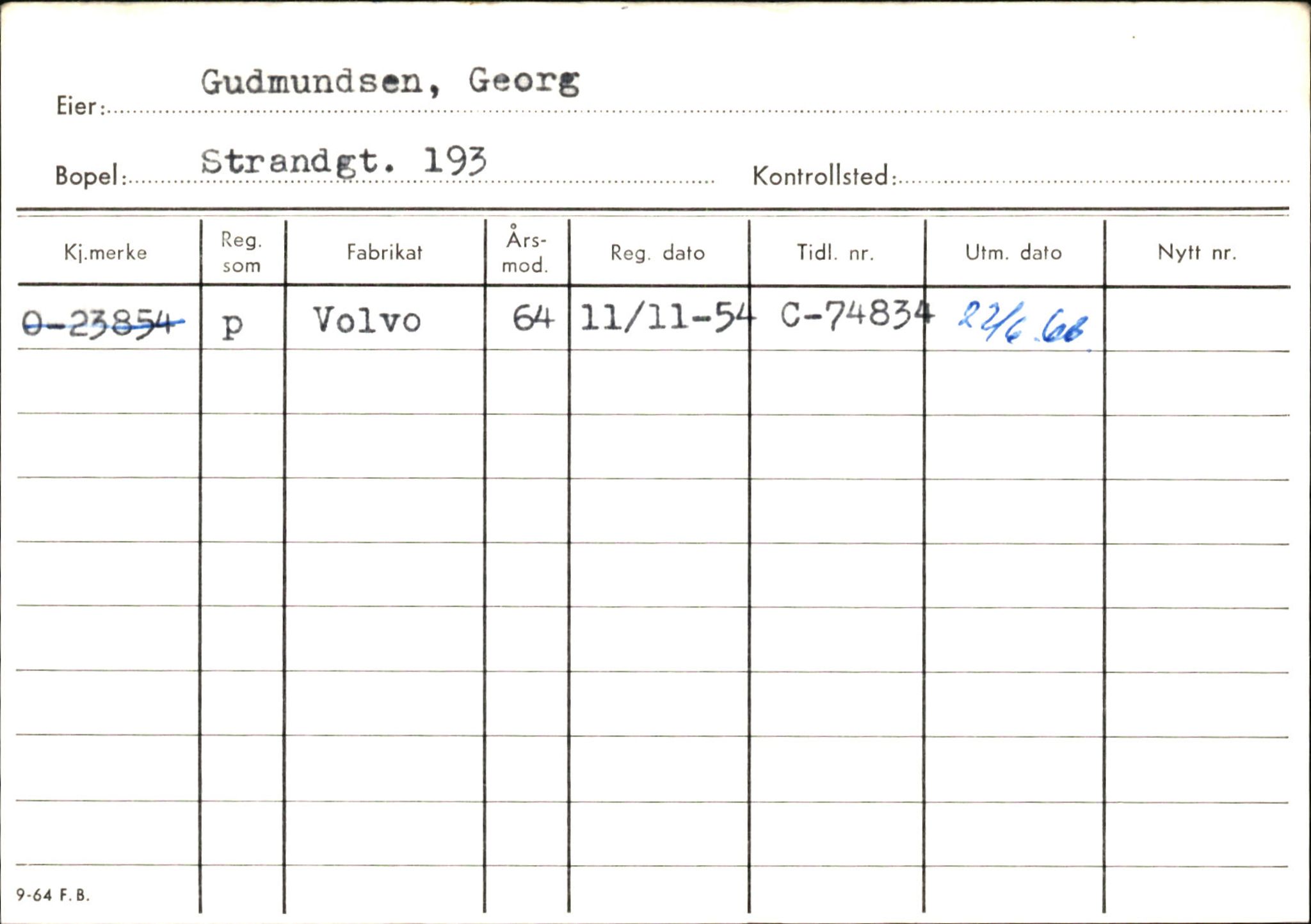 Statens vegvesen, Hordaland vegkontor, AV/SAB-A-5201/2/Hb/L0011: O-eierkort G-H, 1920-1971, p. 15