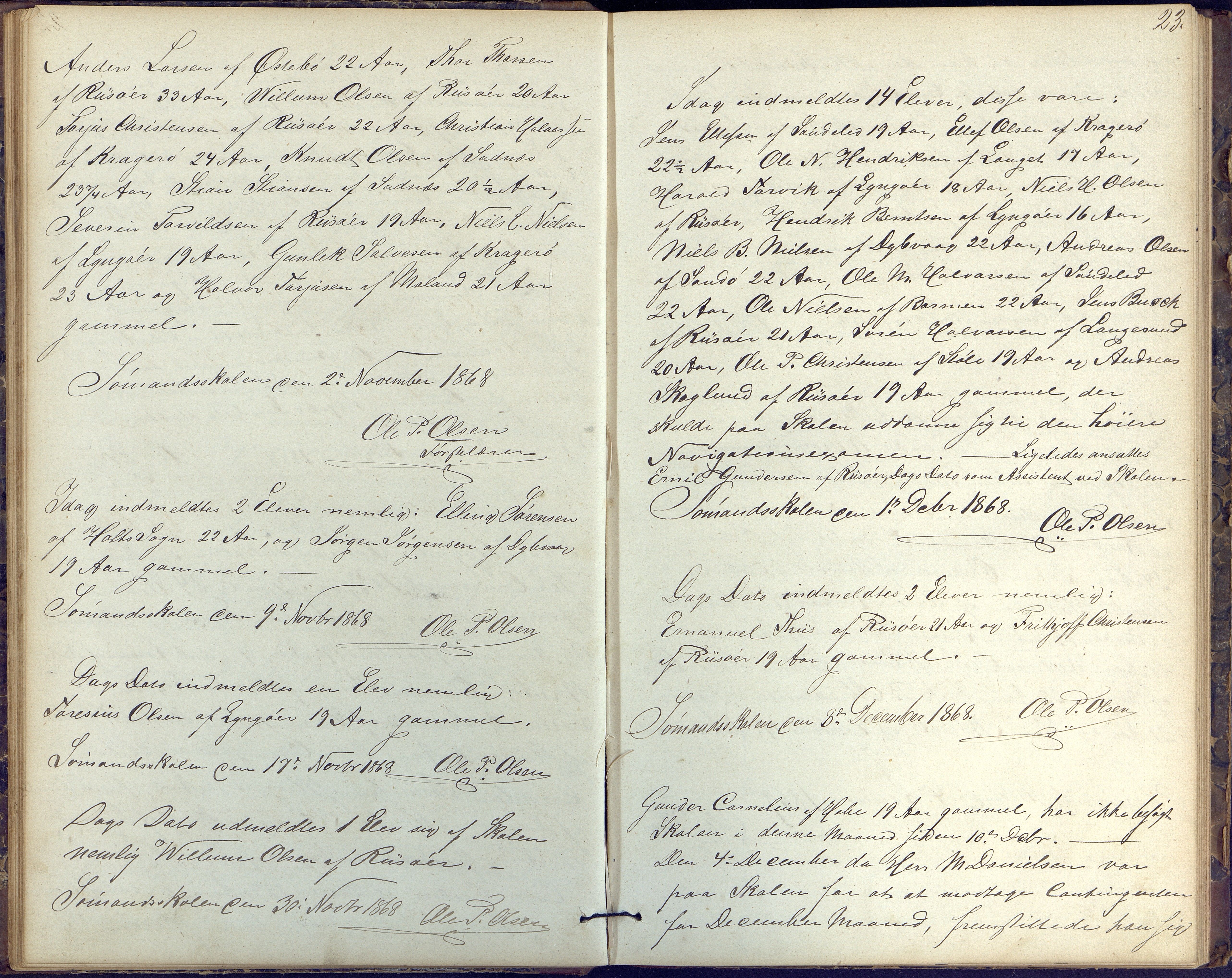 Risør kommune, AAKS/KA0901-PK/1/05/05k/L0001: Journal, 1864-1881, p. 23