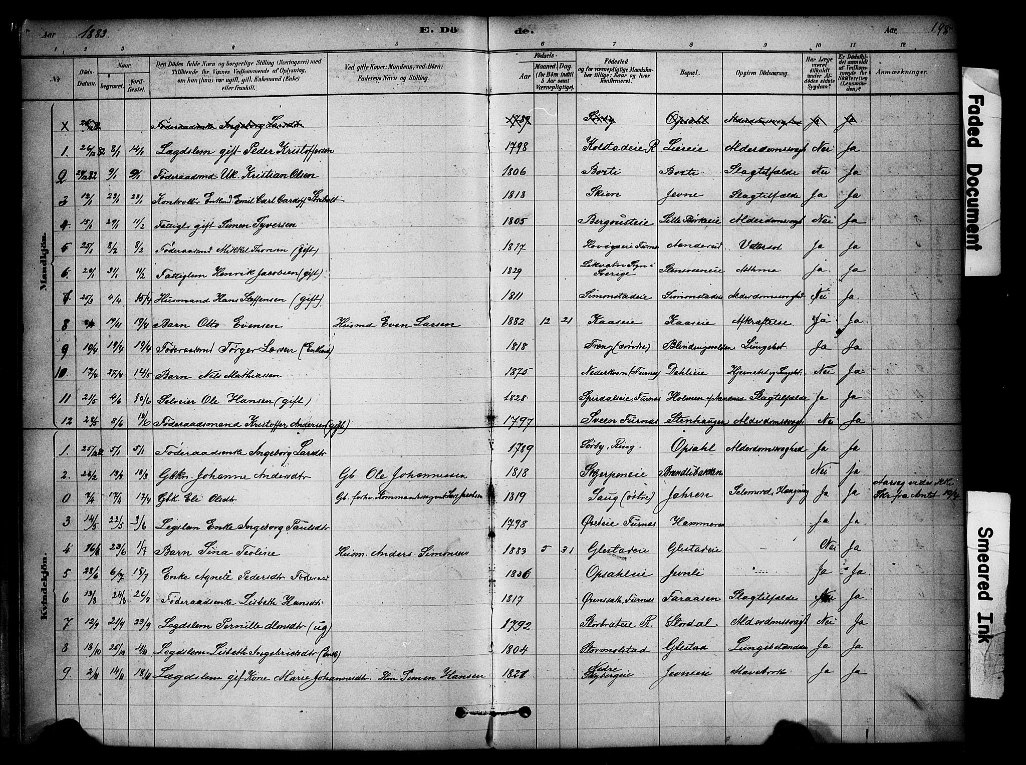 Ringsaker prestekontor, SAH/PREST-014/K/Ka/L0014: Parish register (official) no. 14, 1879-1890, p. 198