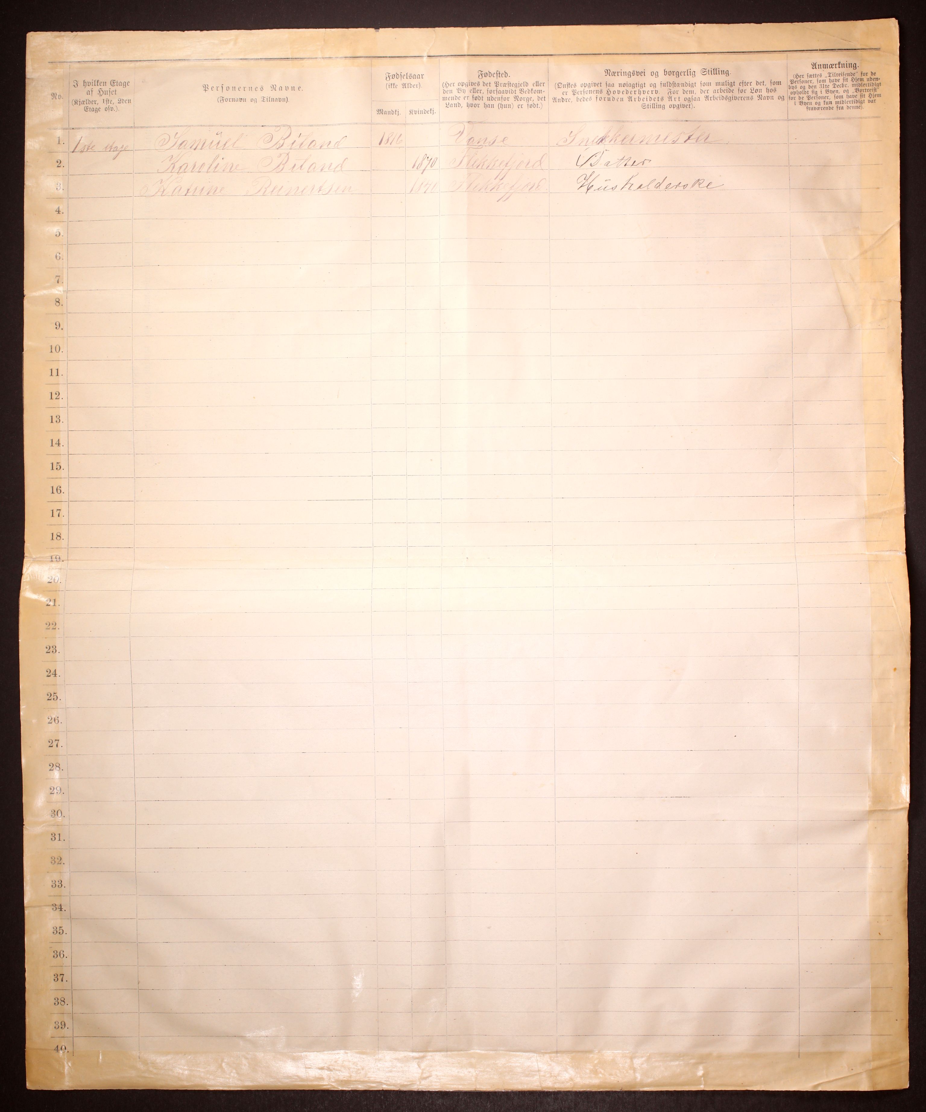 SAK, 1885 census for 1004 Flekkefjord, 1885