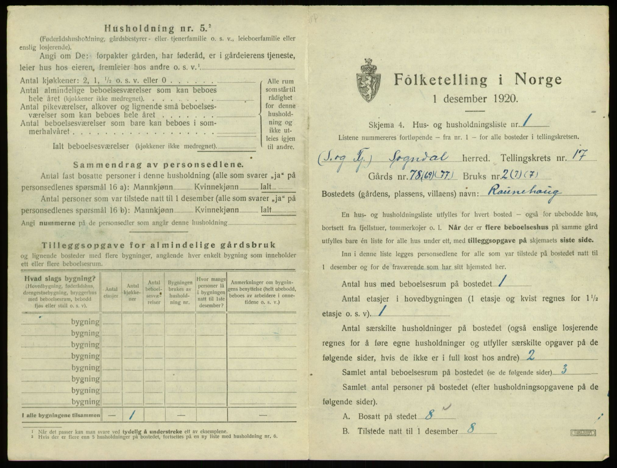 SAB, 1920 census for Sogndal, 1920, p. 889