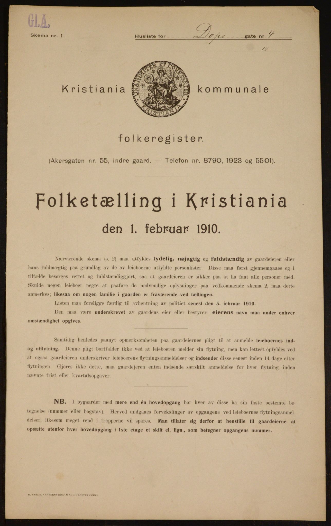 OBA, Municipal Census 1910 for Kristiania, 1910, p. 15188