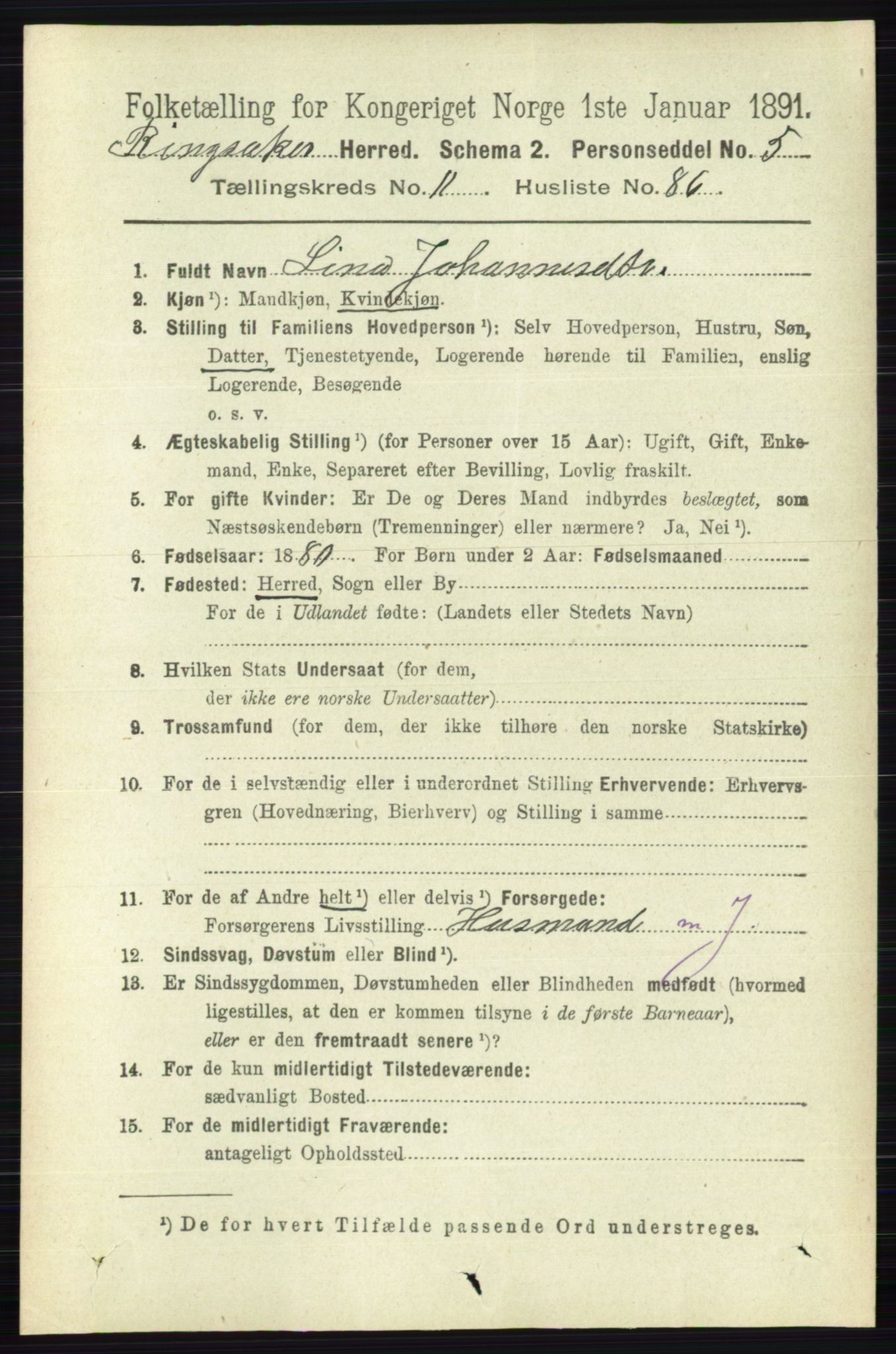 RA, 1891 census for 0412 Ringsaker, 1891, p. 6693