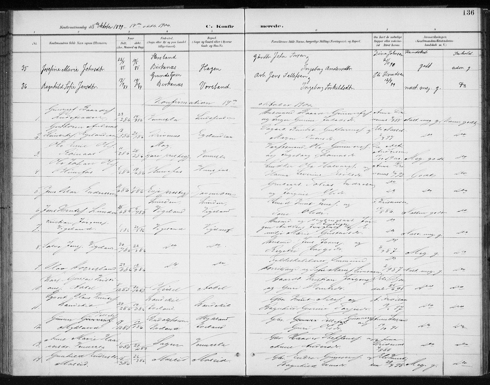 Vennesla sokneprestkontor, SAK/1111-0045/Fa/Fab/L0005: Parish register (official) no. A 5, 1897-1909, p. 136
