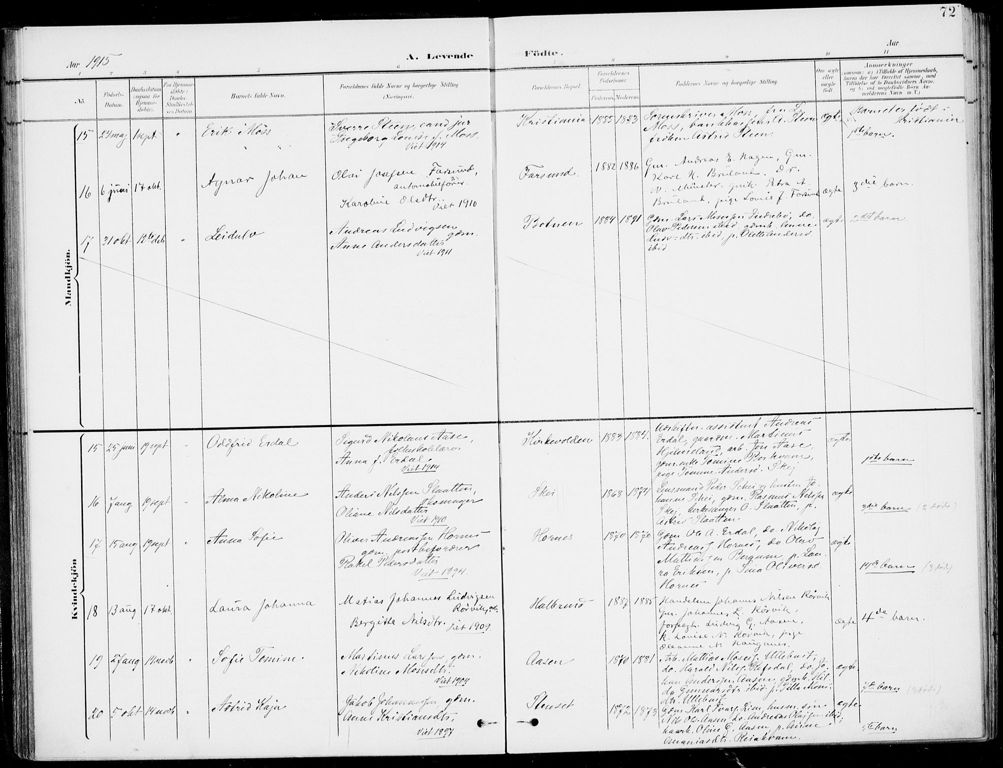Førde sokneprestembete, SAB/A-79901/H/Haa/Haab/L0002: Parish register (official) no. B  2, 1899-1920, p. 72