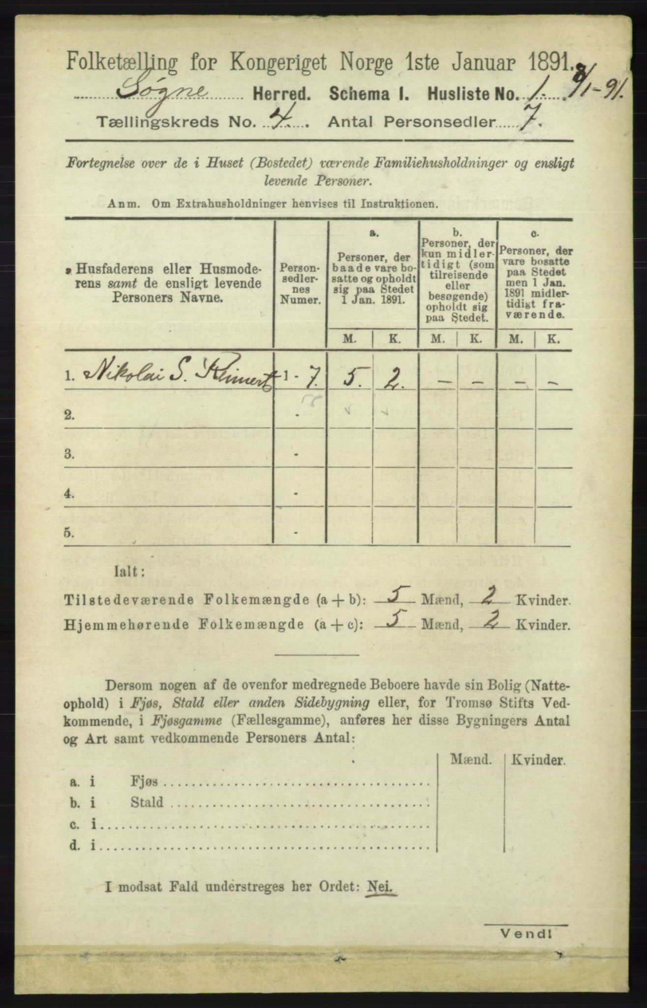 RA, 1891 census for 1018 Søgne, 1891, p. 581