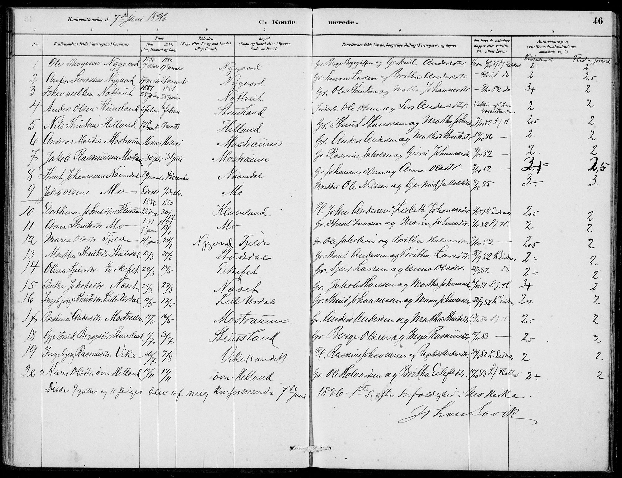 Hosanger sokneprestembete, SAB/A-75801/H/Haa: Parish register (official) no. C  1, 1880-1900, p. 46