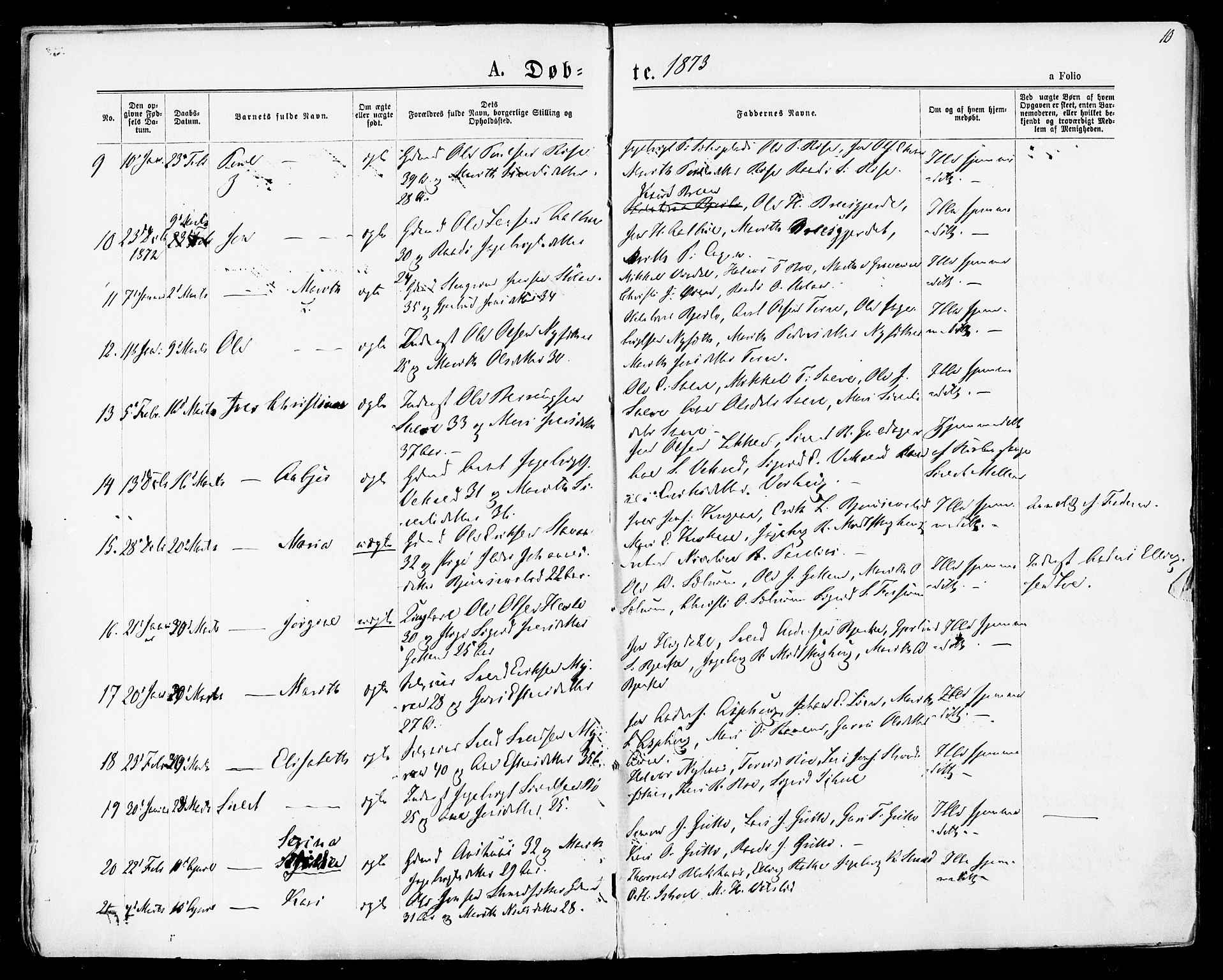 Ministerialprotokoller, klokkerbøker og fødselsregistre - Sør-Trøndelag, SAT/A-1456/678/L0900: Parish register (official) no. 678A09, 1872-1881, p. 10