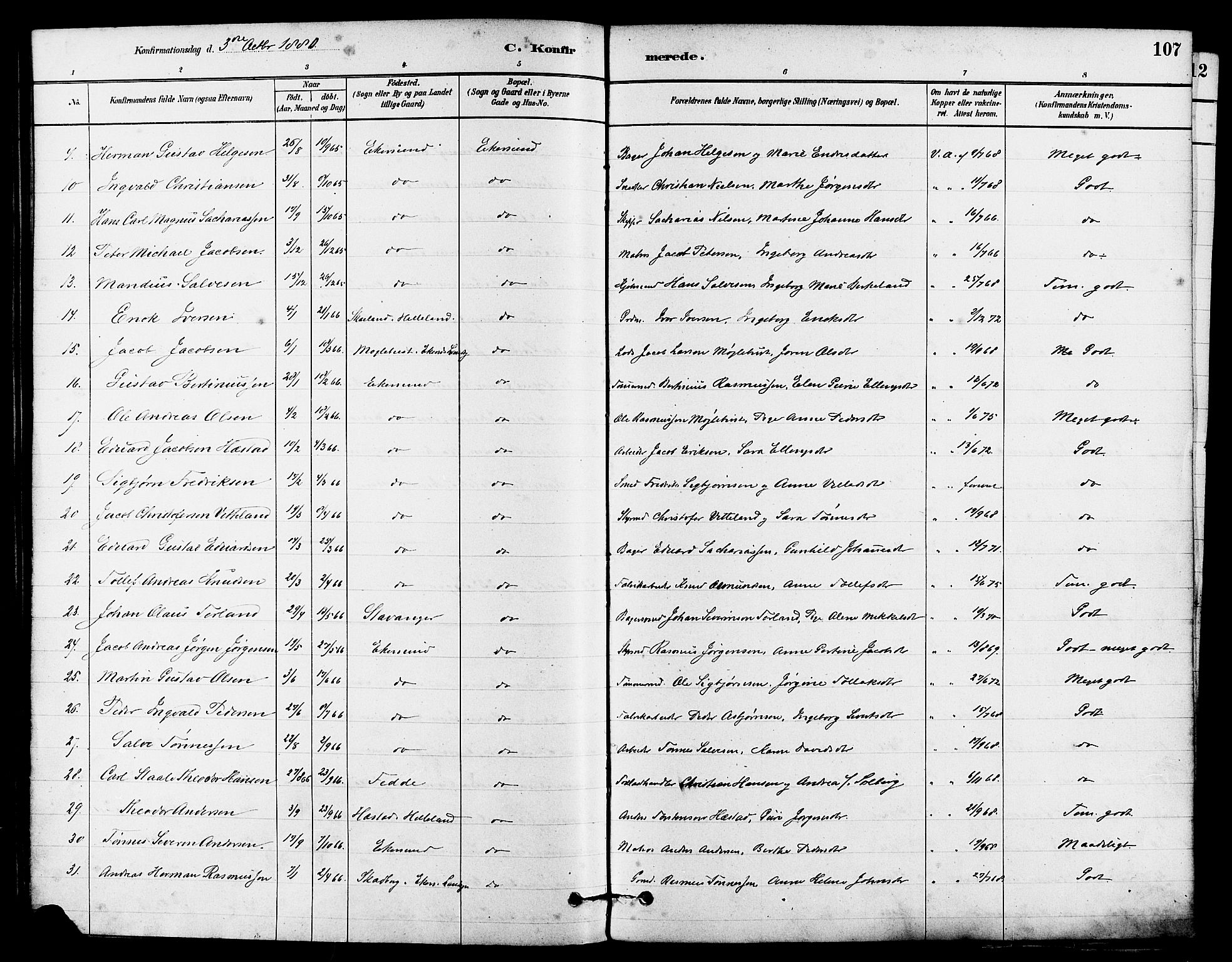 Eigersund sokneprestkontor, AV/SAST-A-101807/S08/L0015: Parish register (official) no. A 15, 1879-1892, p. 107