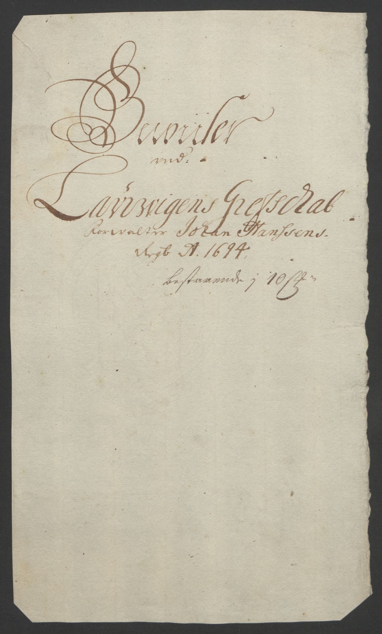 Rentekammeret inntil 1814, Reviderte regnskaper, Fogderegnskap, AV/RA-EA-4092/R33/L1974: Fogderegnskap Larvik grevskap, 1693-1695, p. 174