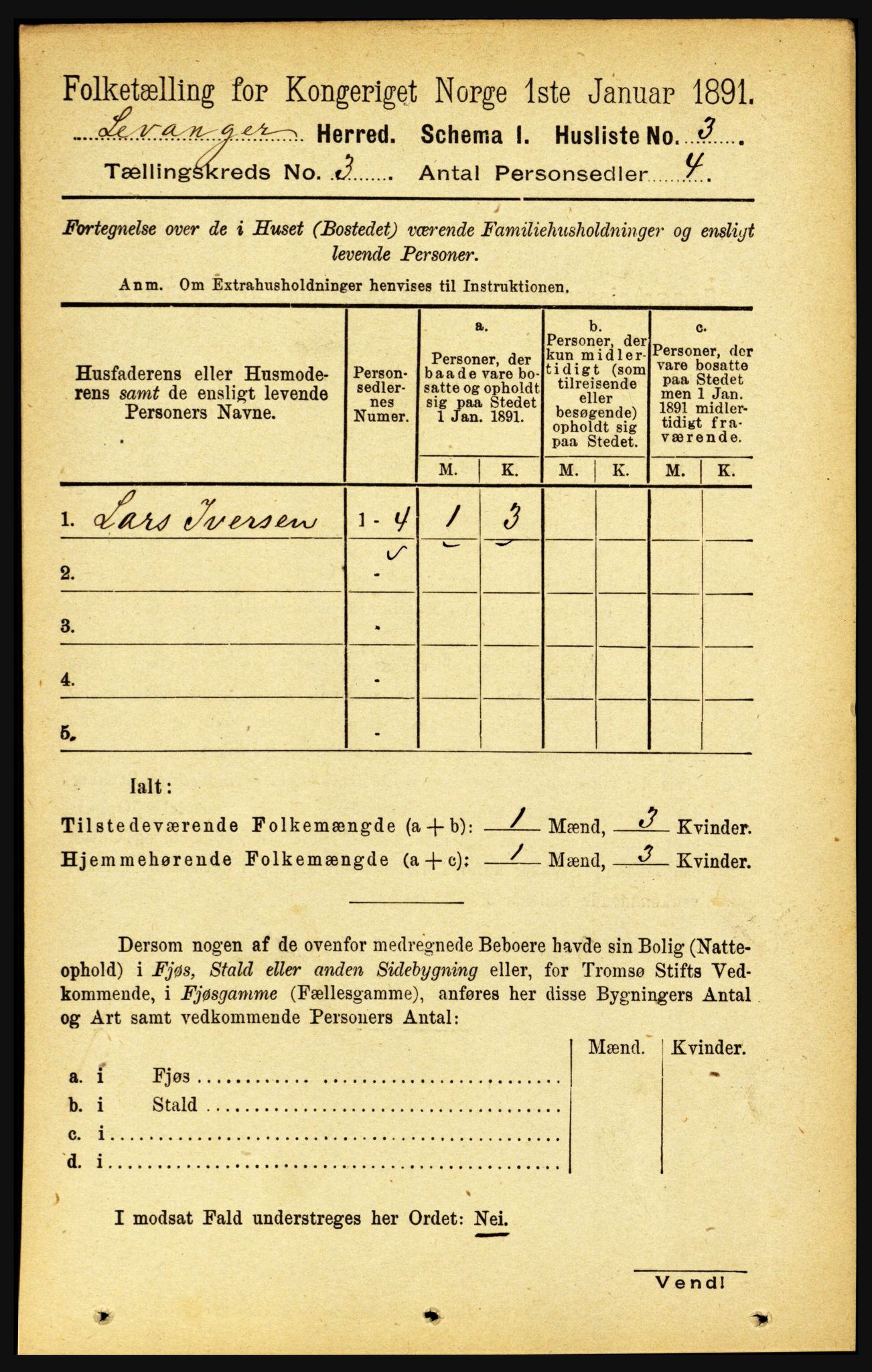 RA, 1891 census for 1720 Levanger, 1891, p. 1528