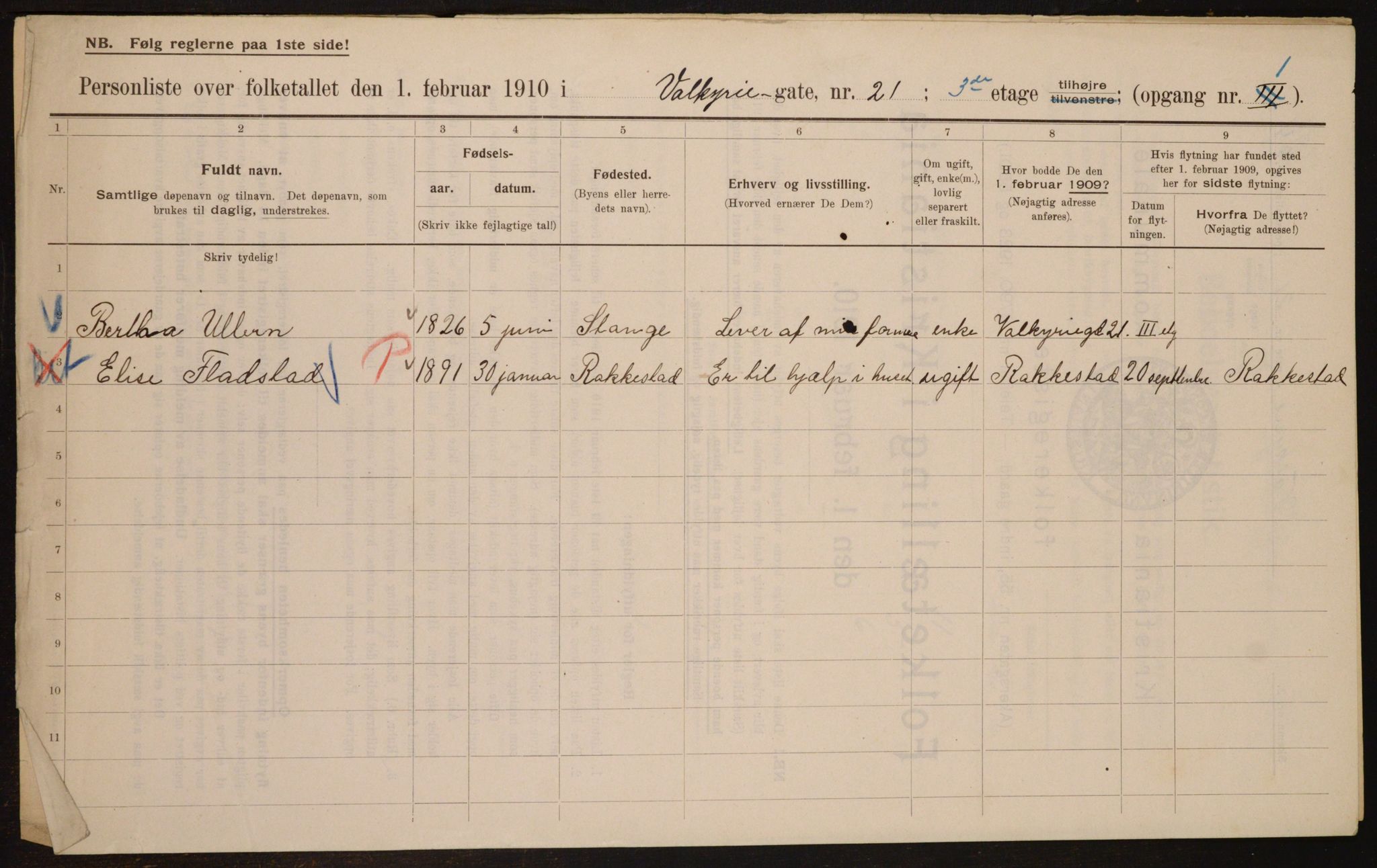 OBA, Municipal Census 1910 for Kristiania, 1910, p. 115492