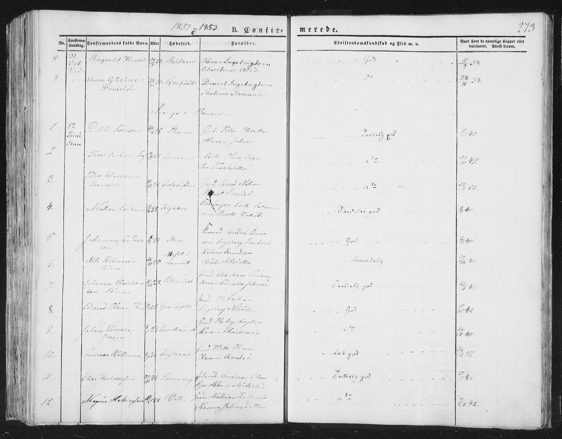 Ministerialprotokoller, klokkerbøker og fødselsregistre - Nord-Trøndelag, SAT/A-1458/764/L0551: Parish register (official) no. 764A07a, 1824-1864, p. 273