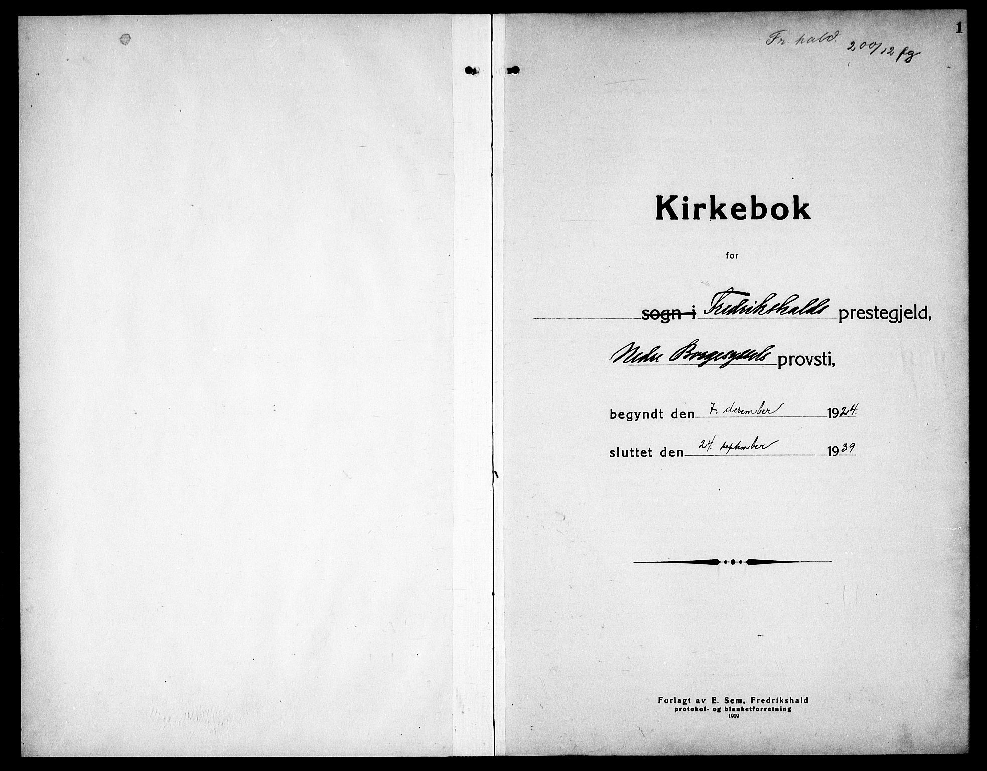 Halden prestekontor Kirkebøker, SAO/A-10909/G/Ga/L0013: Parish register (copy) no. 13, 1924-1939, p. 1