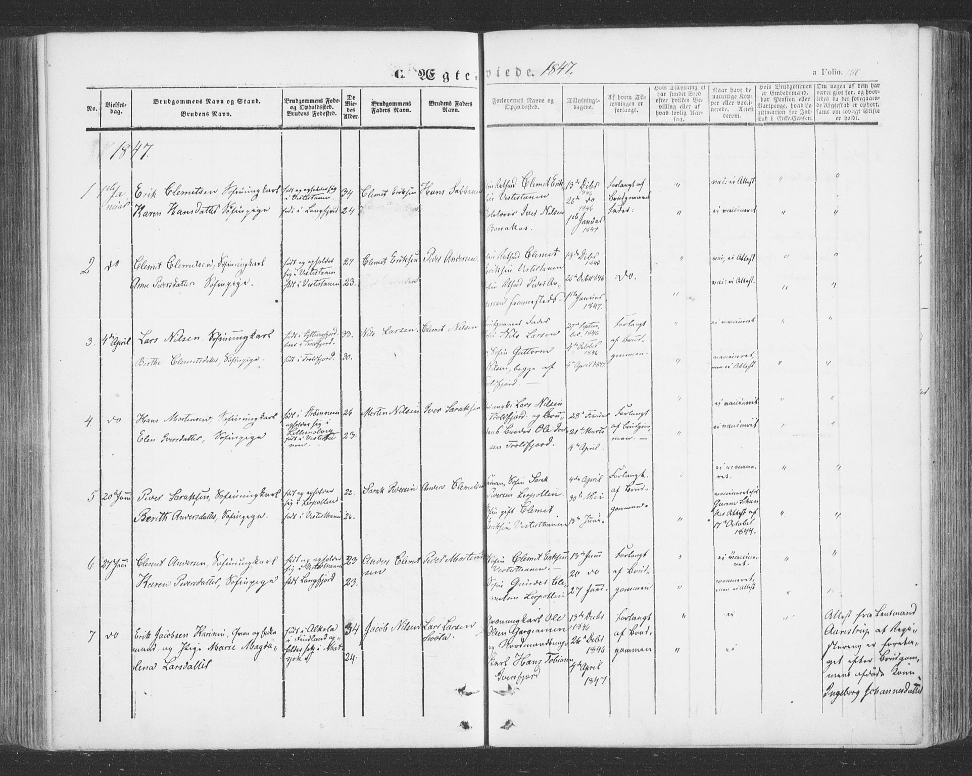 Tana sokneprestkontor, SATØ/S-1334/H/Ha/L0001kirke: Parish register (official) no. 1, 1846-1861, p. 180