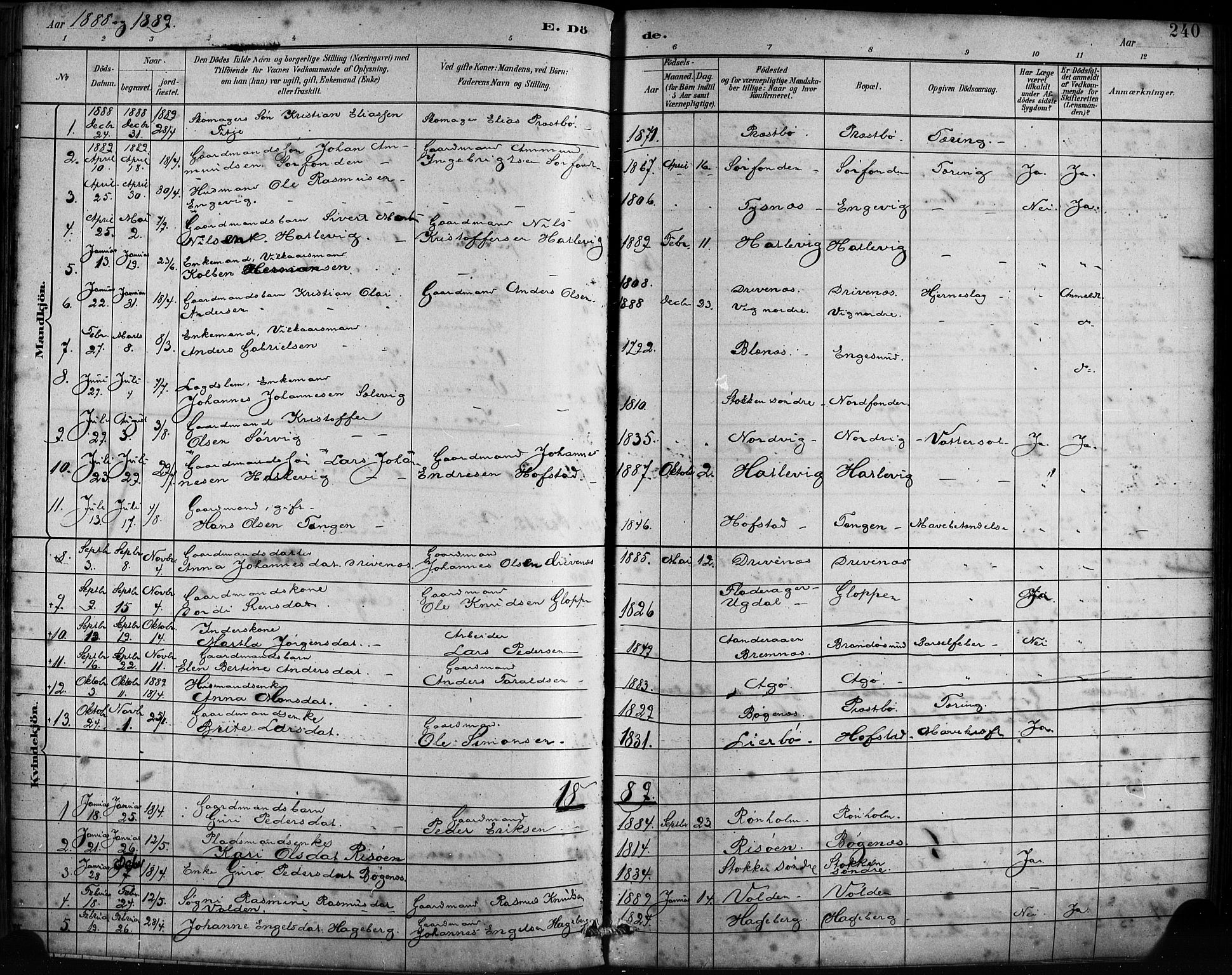Fitjar sokneprestembete, SAB/A-99926: Parish register (official) no. A 2, 1882-1899, p. 240