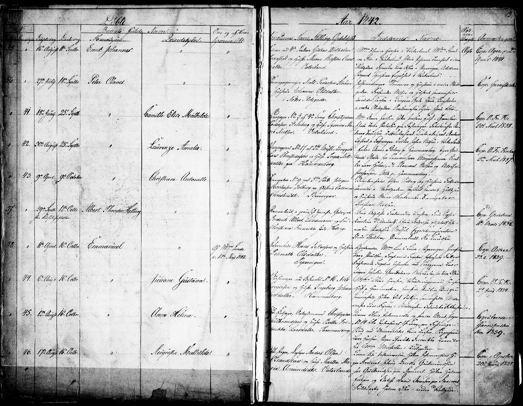 Garnisonsmenigheten Kirkebøker, SAO/A-10846/F/Fa/L0008: Parish register (official) no. 8, 1842-1859, p. 13