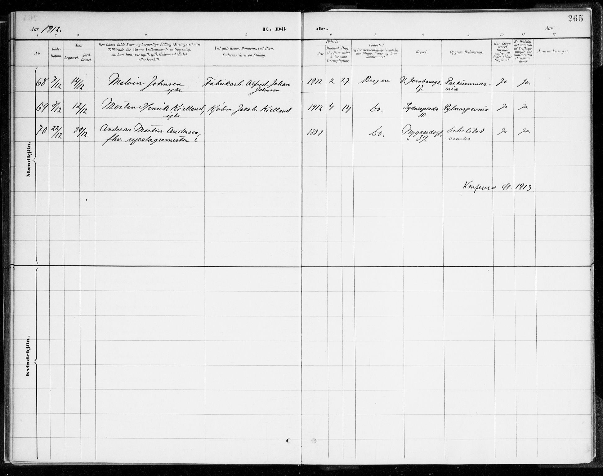 Johanneskirken sokneprestembete, AV/SAB-A-76001/H/Haa/L0019: Parish register (official) no. E 1, 1885-1915, p. 265