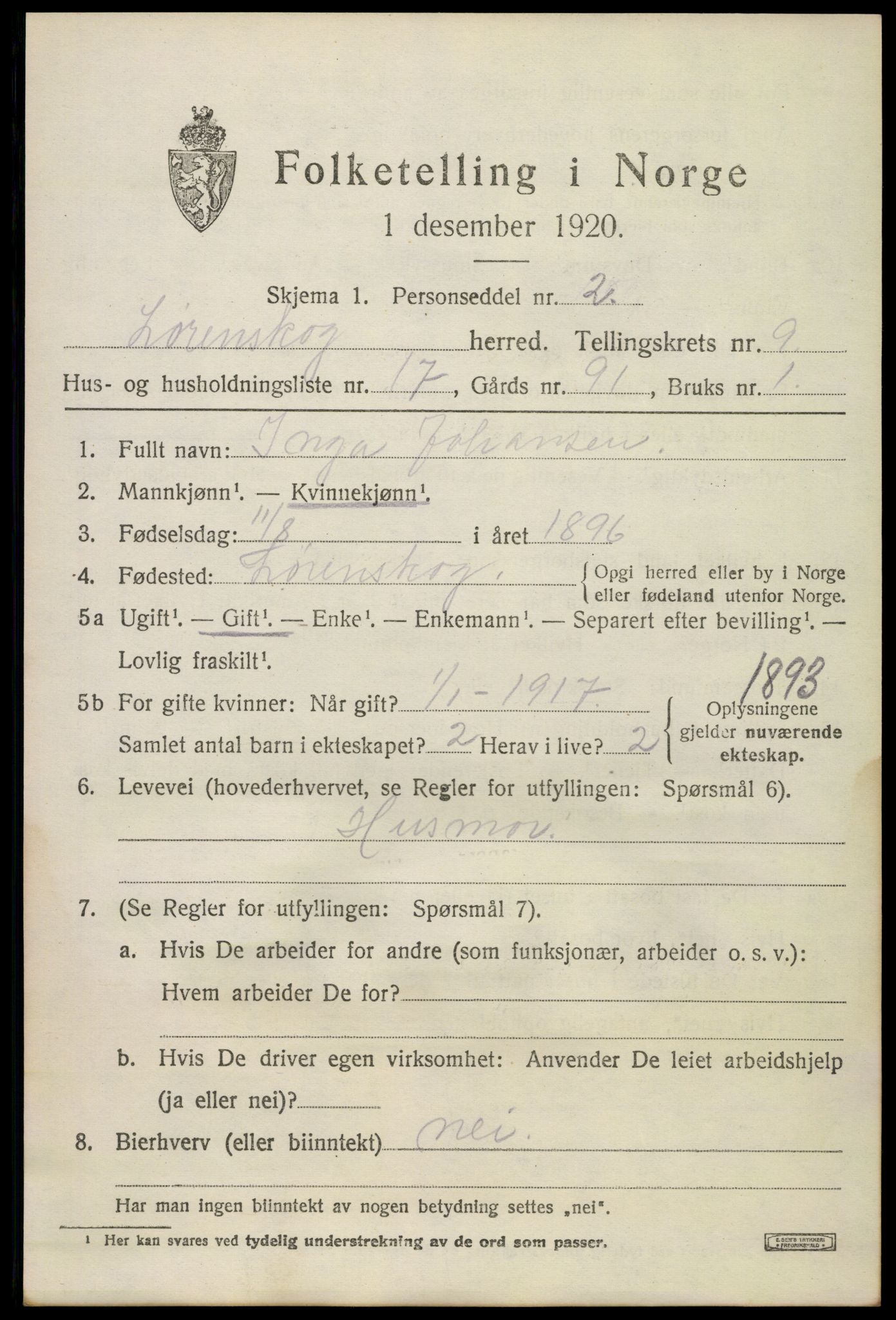 SAO, 1920 census for Lørenskog, 1920, p. 6950