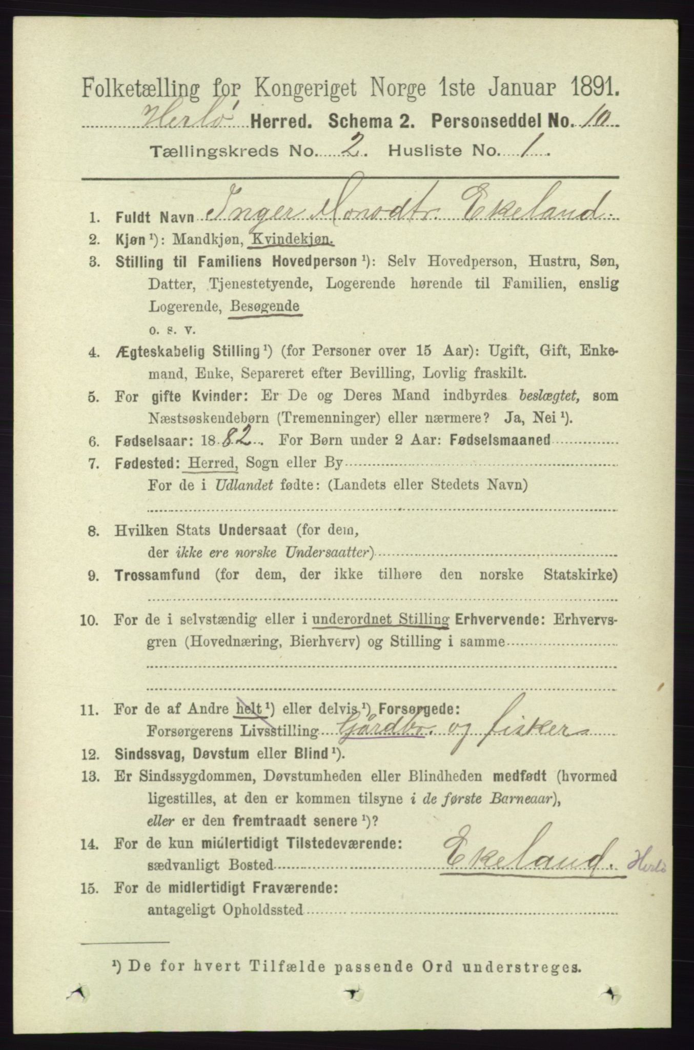 RA, 1891 census for 1258 Herdla, 1891, p. 545