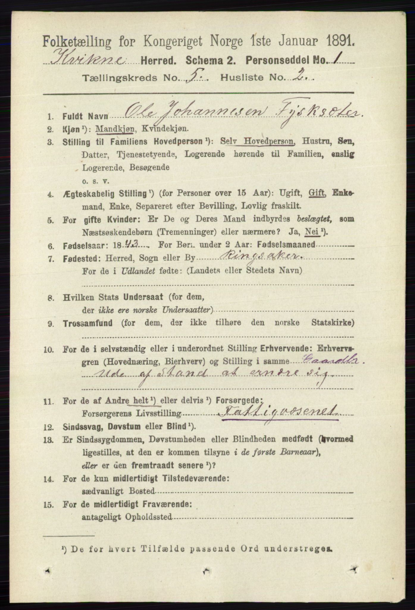 RA, 1891 census for 0440 Kvikne, 1891, p. 1341