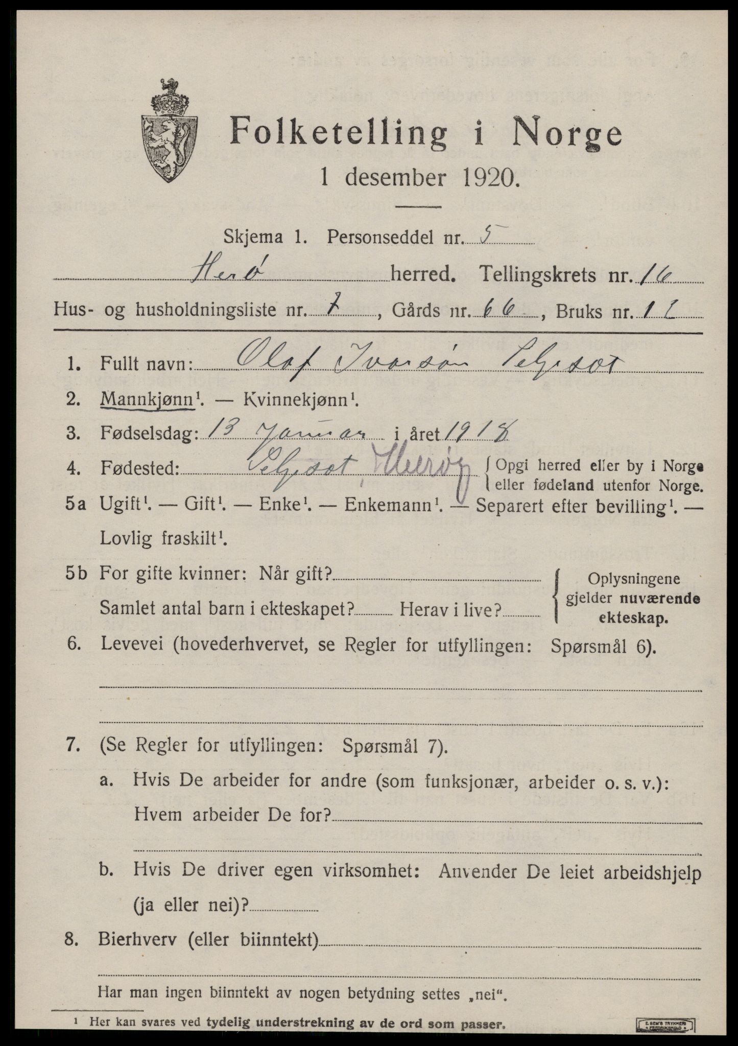 SAT, 1920 census for Herøy (MR), 1920, p. 10343