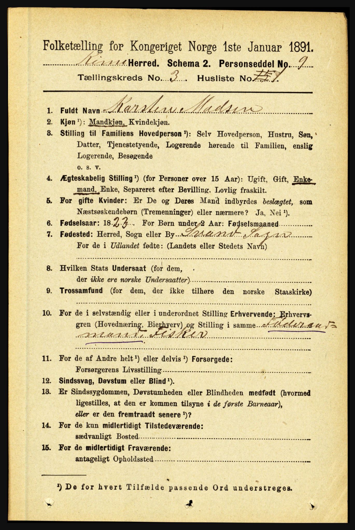 RA, 1891 census for 1437 Kinn, 1891, p. 941
