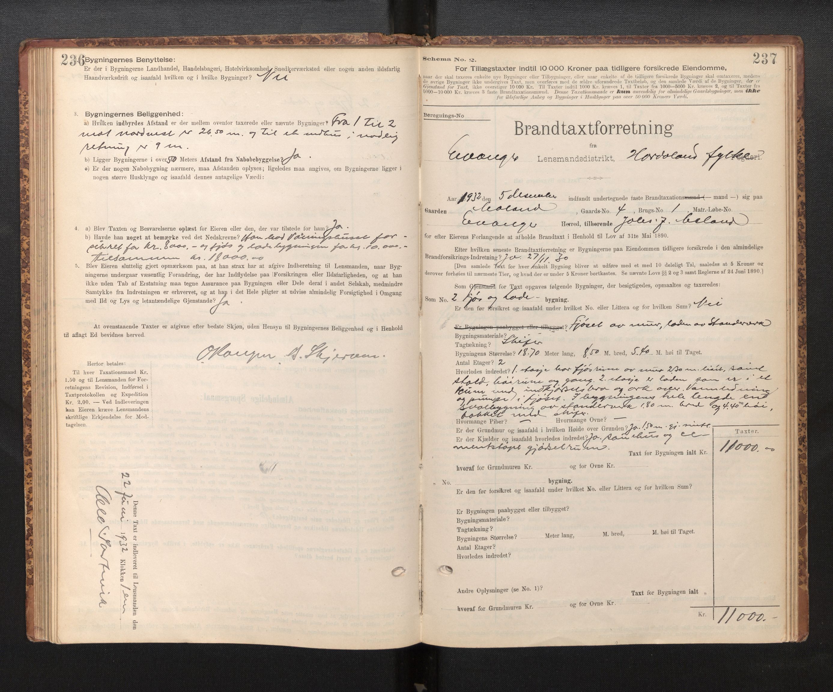 Lensmannen i Evanger, SAB/A-31701/0012/L0005: Branntakstprotokoll, skjematakst, 1895-1935, p. 236-237