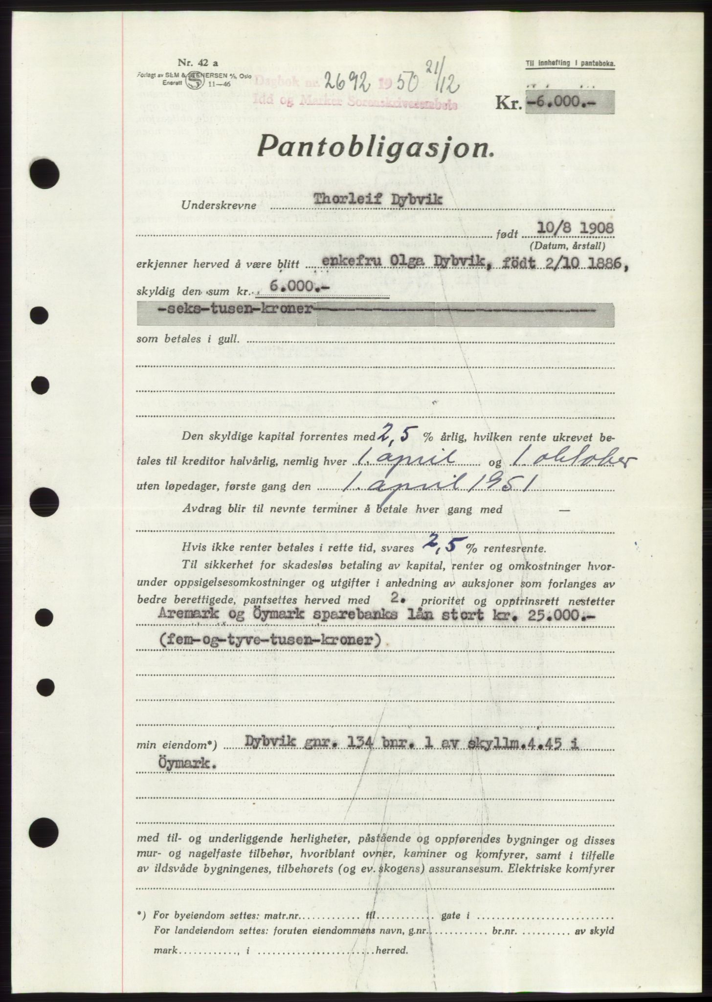 Idd og Marker sorenskriveri, AV/SAO-A-10283/G/Gb/Gbc/L0005: Mortgage book no. B16-20, 1950-1950, Deed date: 21.12.1950
