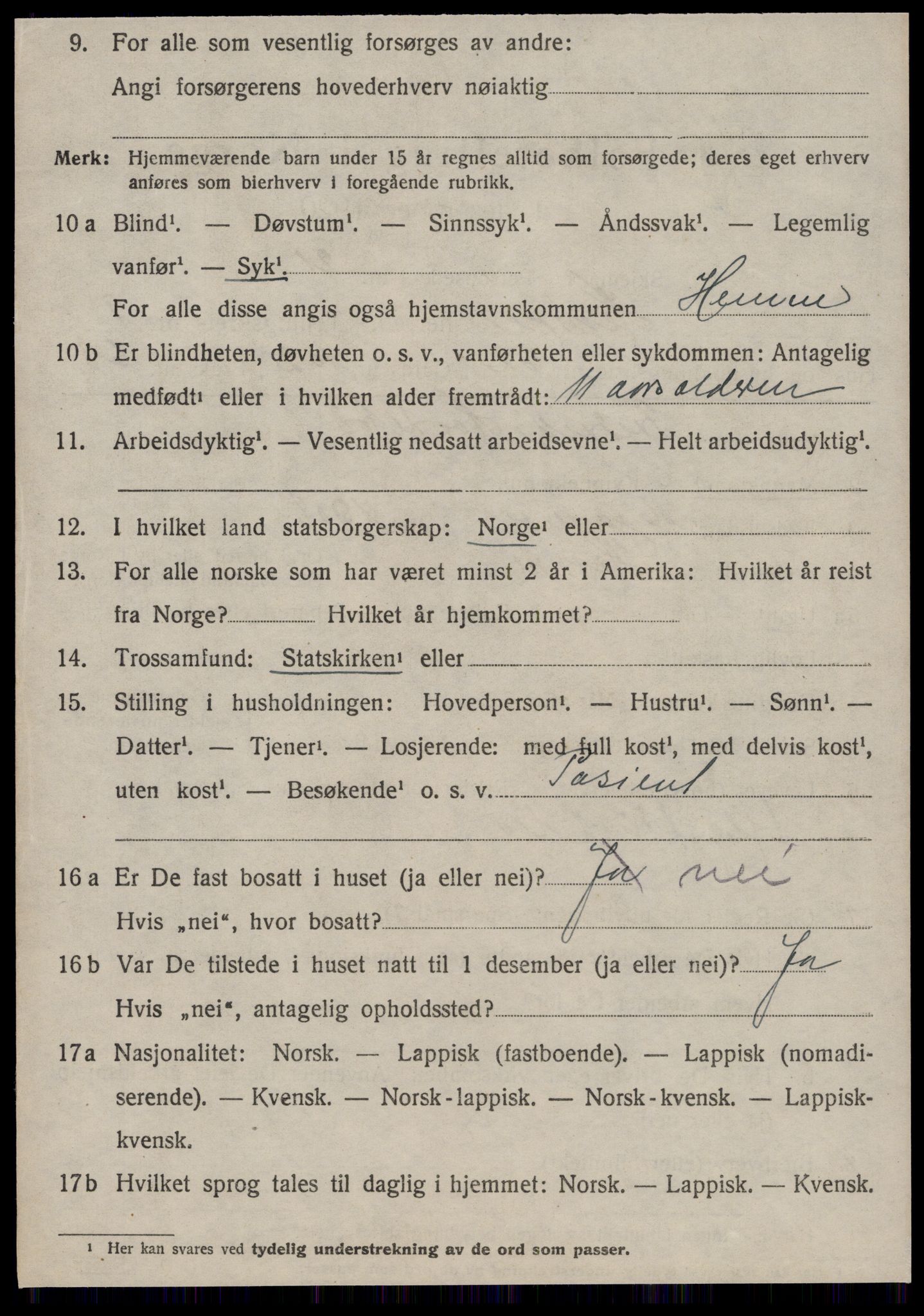 SAT, 1920 census for Hemne, 1920, p. 6121