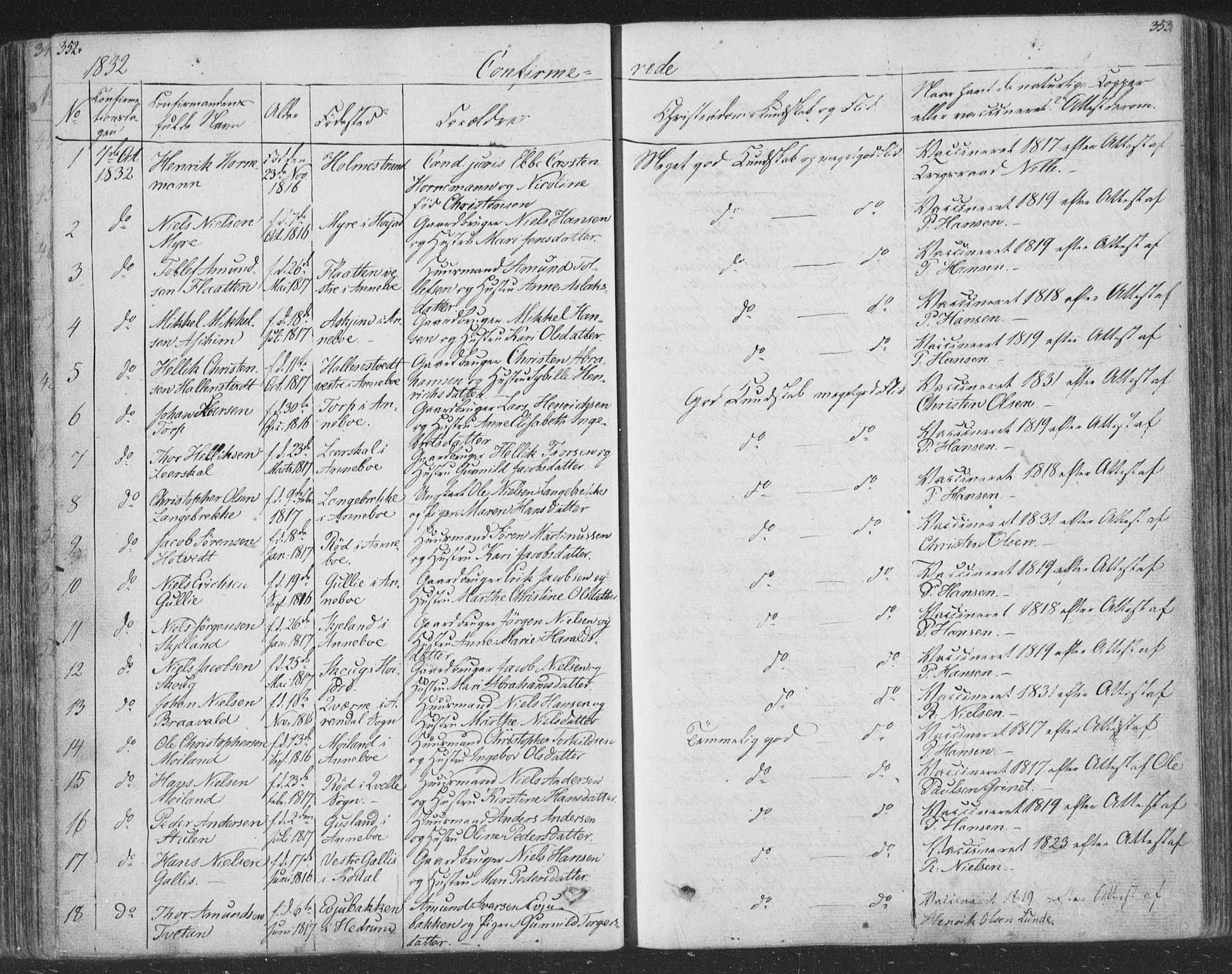 Andebu kirkebøker, AV/SAKO-A-336/F/Fa/L0004: Parish register (official) no. 4, 1829-1856, p. 352-353