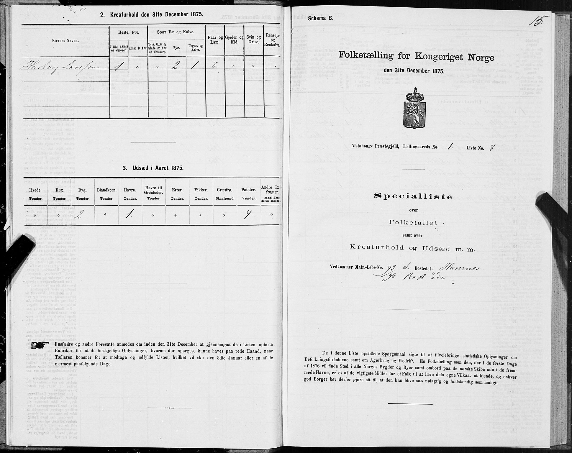 SAT, 1875 census for 1820P Alstahaug, 1875, p. 1015